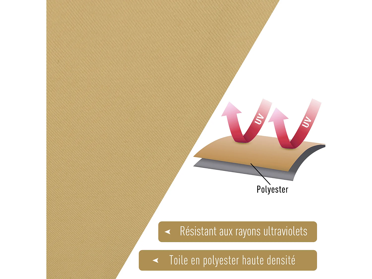 Voile d'ombrage triangulaire grande taille 3 x 3 x 3 m polyester haute densité résistant aux UV coloris sable