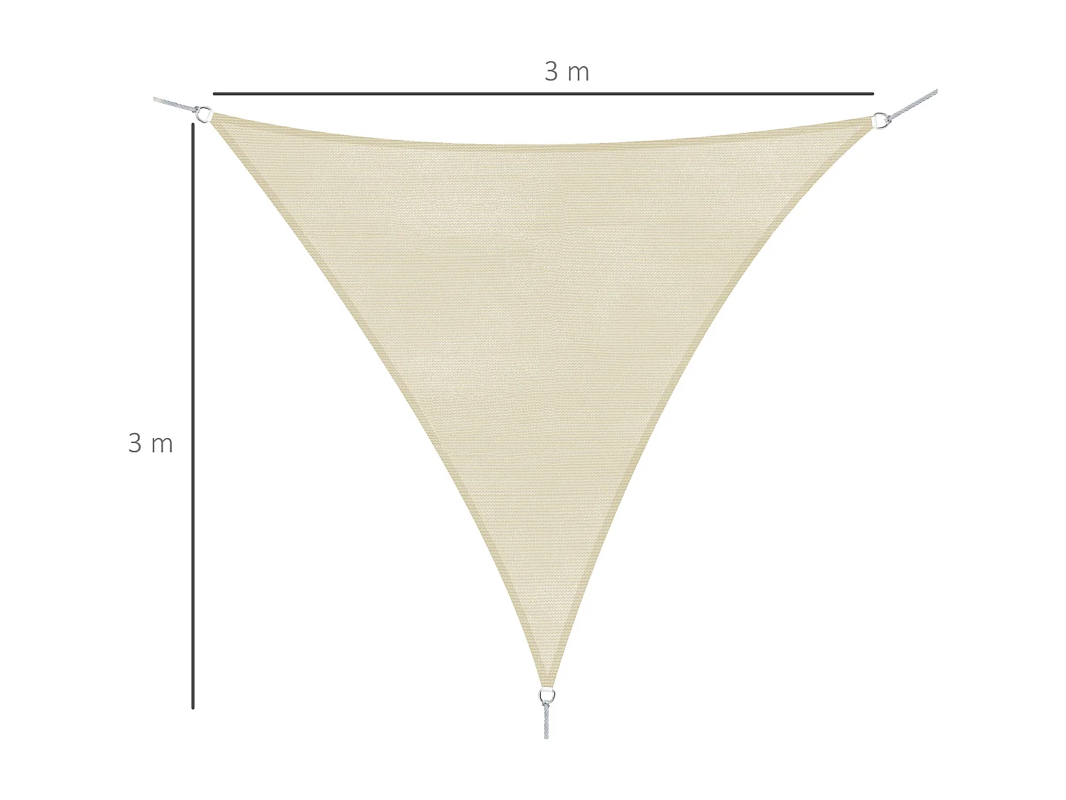 Voile d'ombrage triangulaire grande taille 3 x 3 x 3 m polyéthylène haute densité résistant aux UV coloris crème