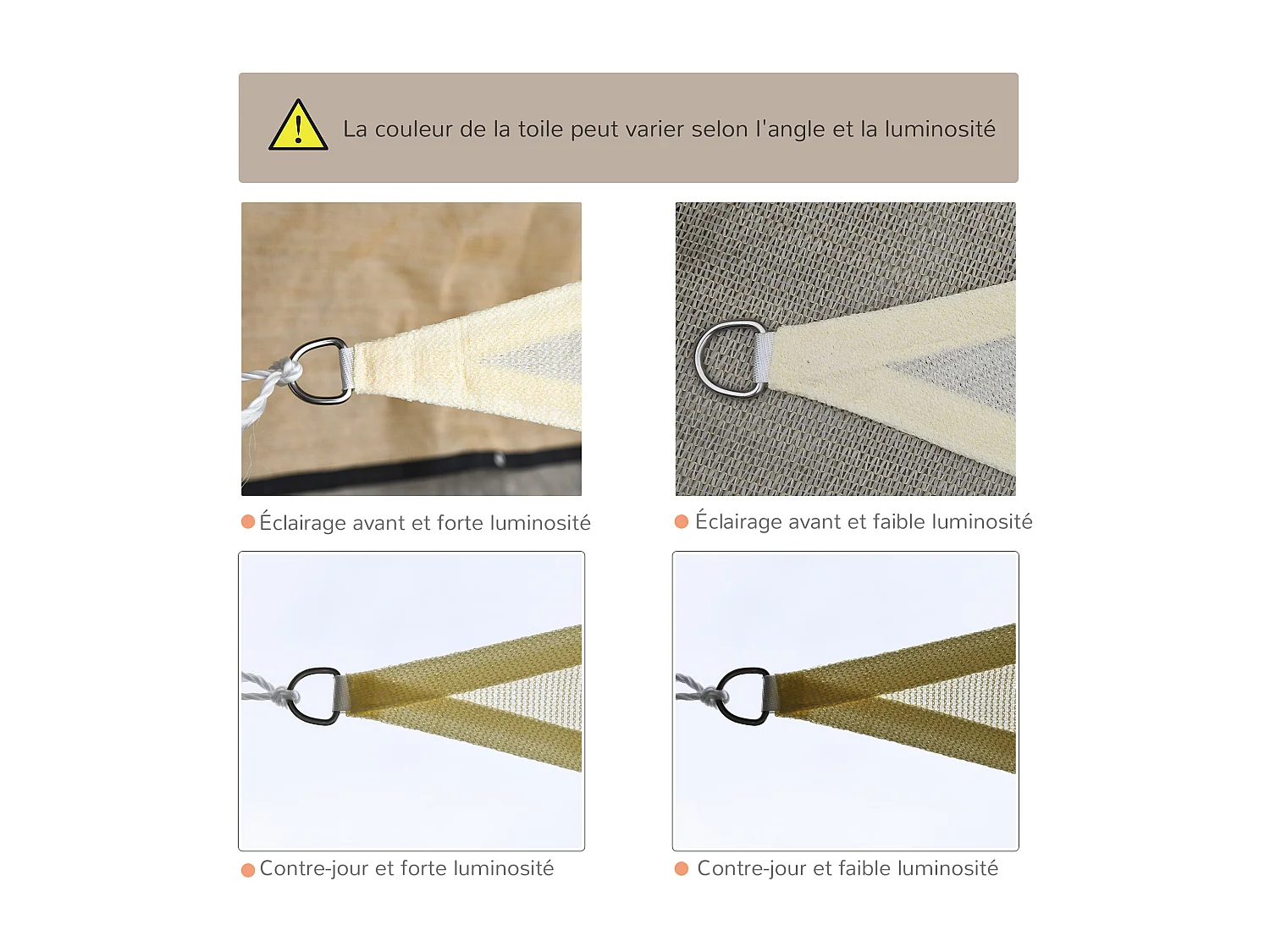 Voile d'ombrage triangulaire grande taille 3 x 3 x 3 m polyéthylène haute densité résistant aux UV coloris crème