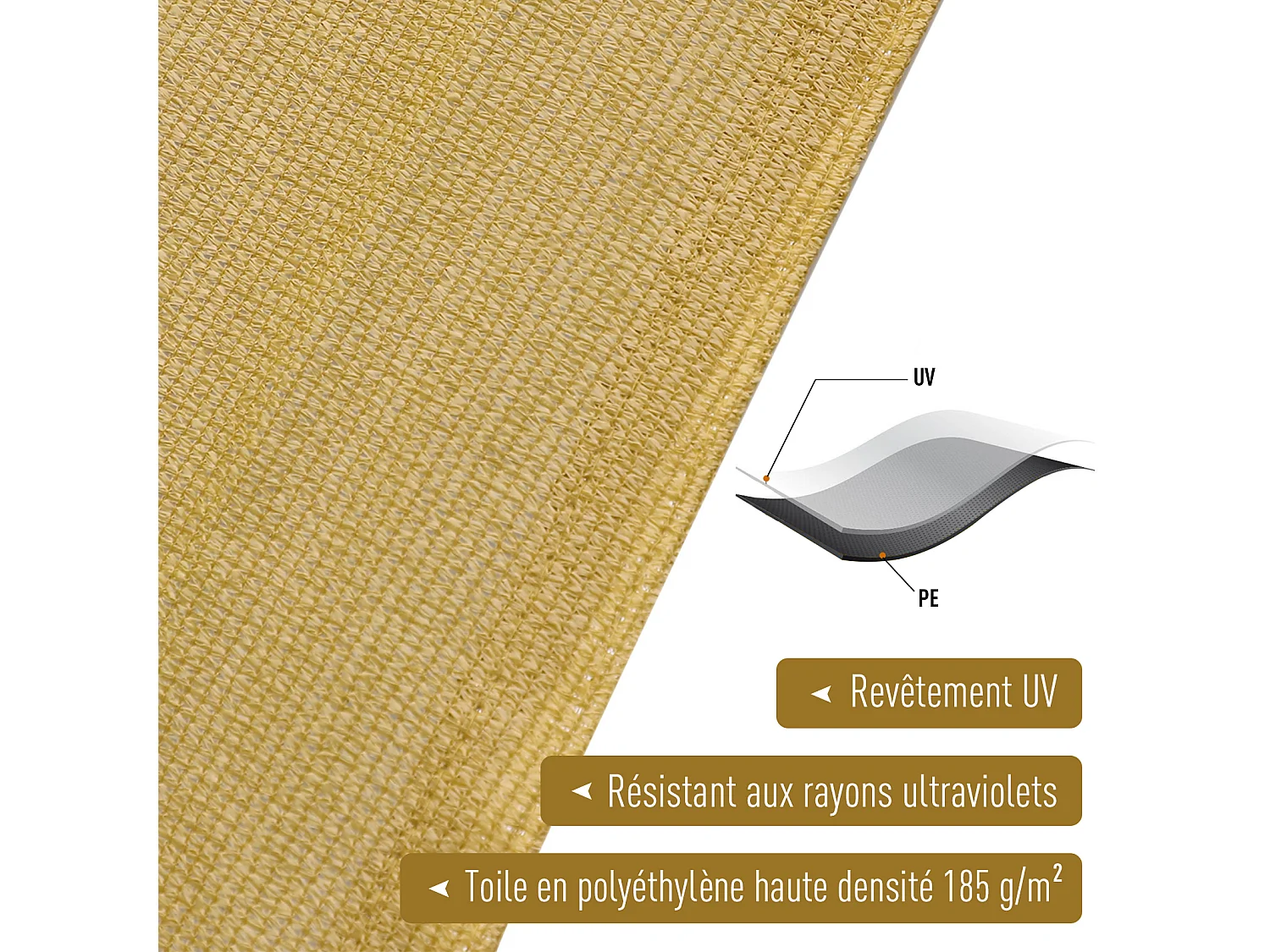 Voile d'ombrage rectangulaire 4x6m toile solaire taud de soleil sable