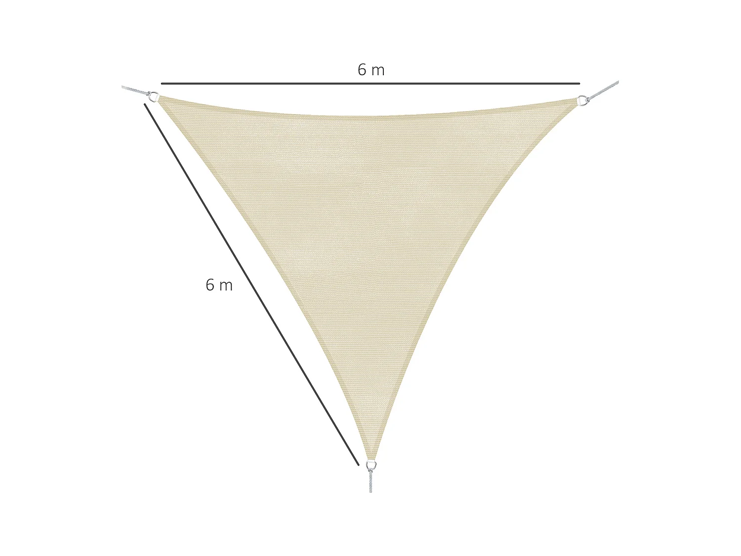 Voile d'ombrage triangulaire grande taille 6 x 6 x 6 m polyéthylène haute densité résistant aux UV crème