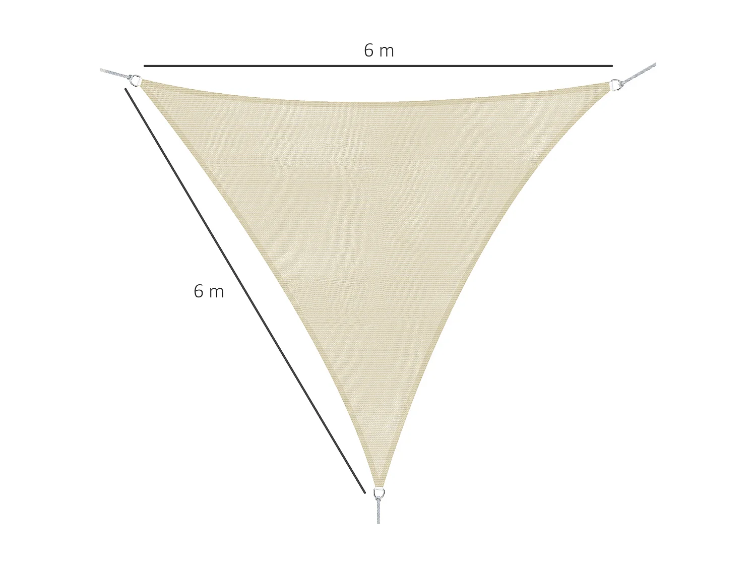 Voile d'ombrage triangulaire grande taille 6 x 6 x 6 m polyéthylène haute densité résistant aux UV crème