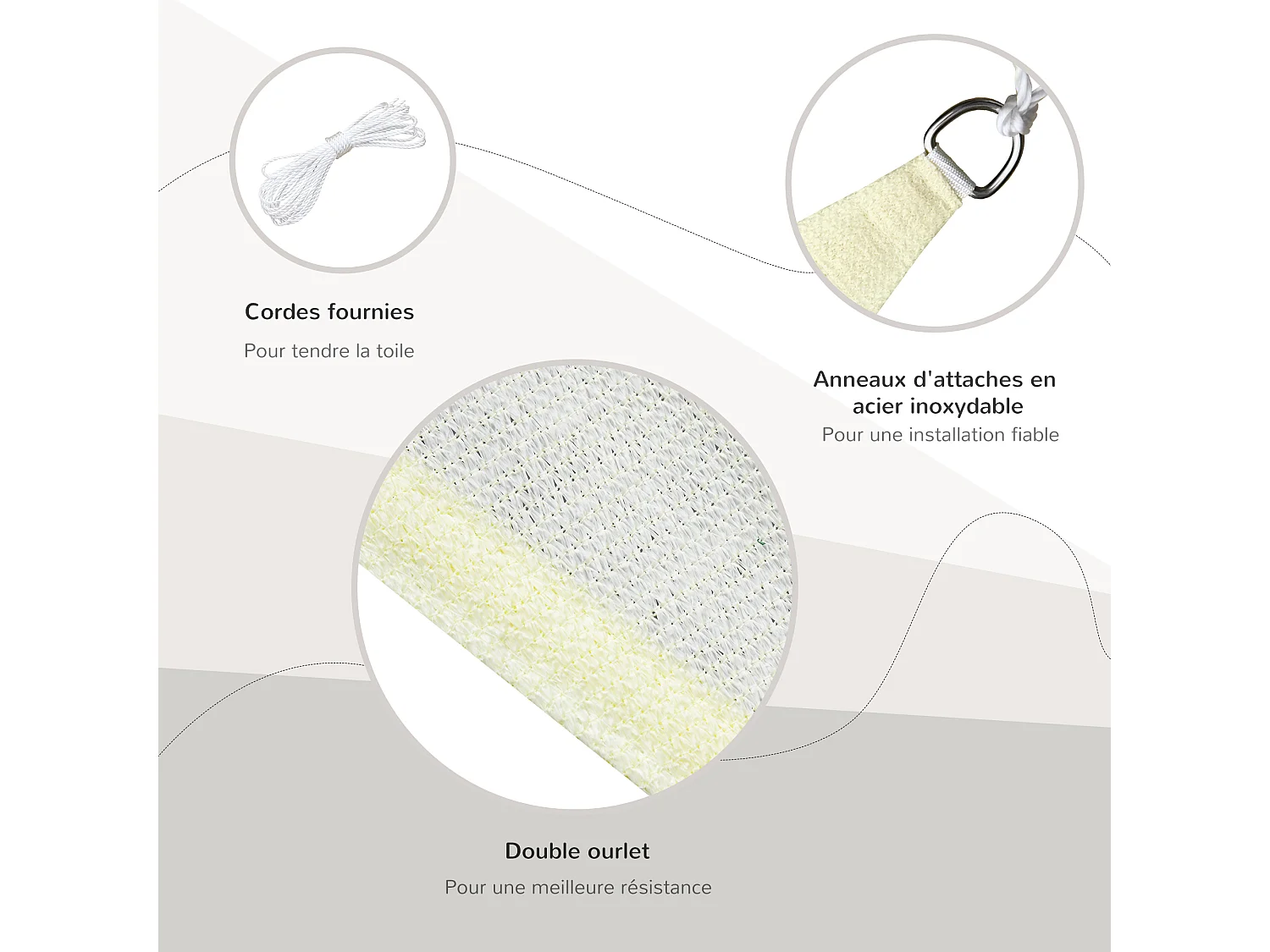 Voile d'ombrage triangulaire grande taille 6 x 6 x 6 m polyéthylène haute densité résistant aux UV crème