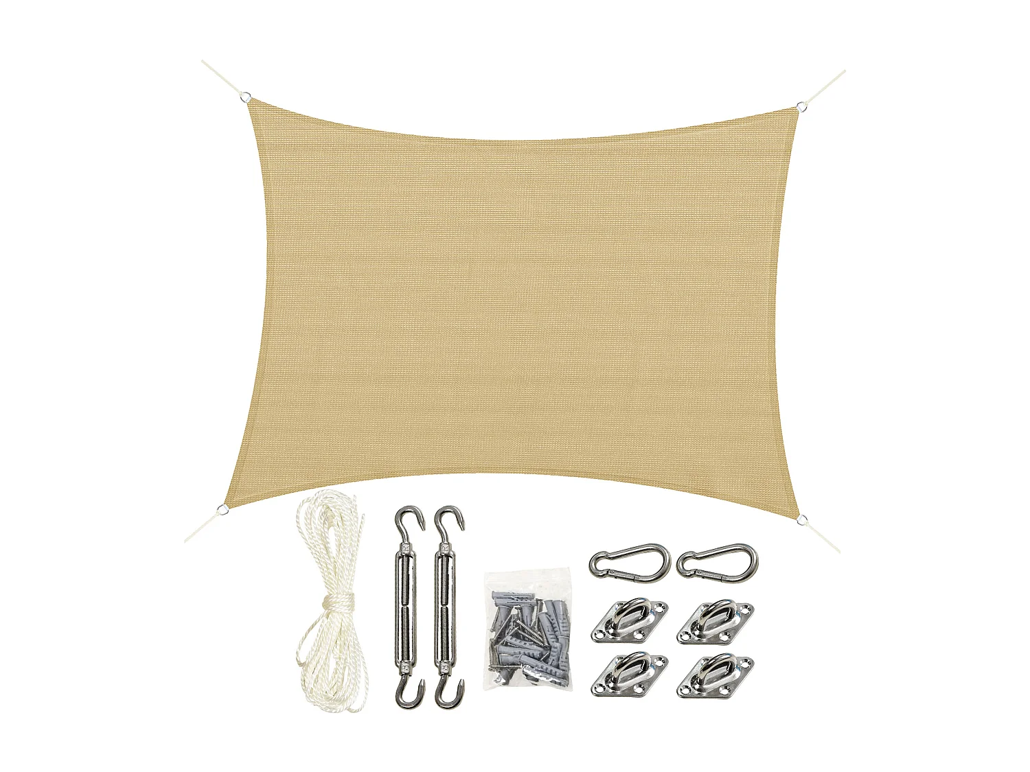 Voile d'ombrage rectangulaire grande taille 4 x 3 m polyéthylène haute densité HDPE résistant aux UV beige