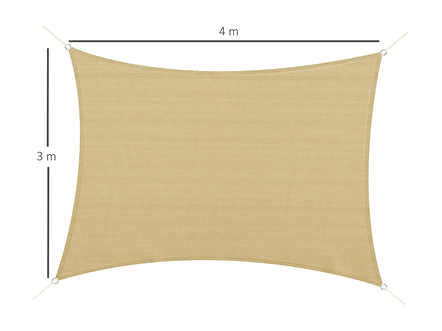 Voile d'ombrage rectangulaire grande taille 4 x 3 m polyéthylène haute densité HDPE résistant aux UV beige