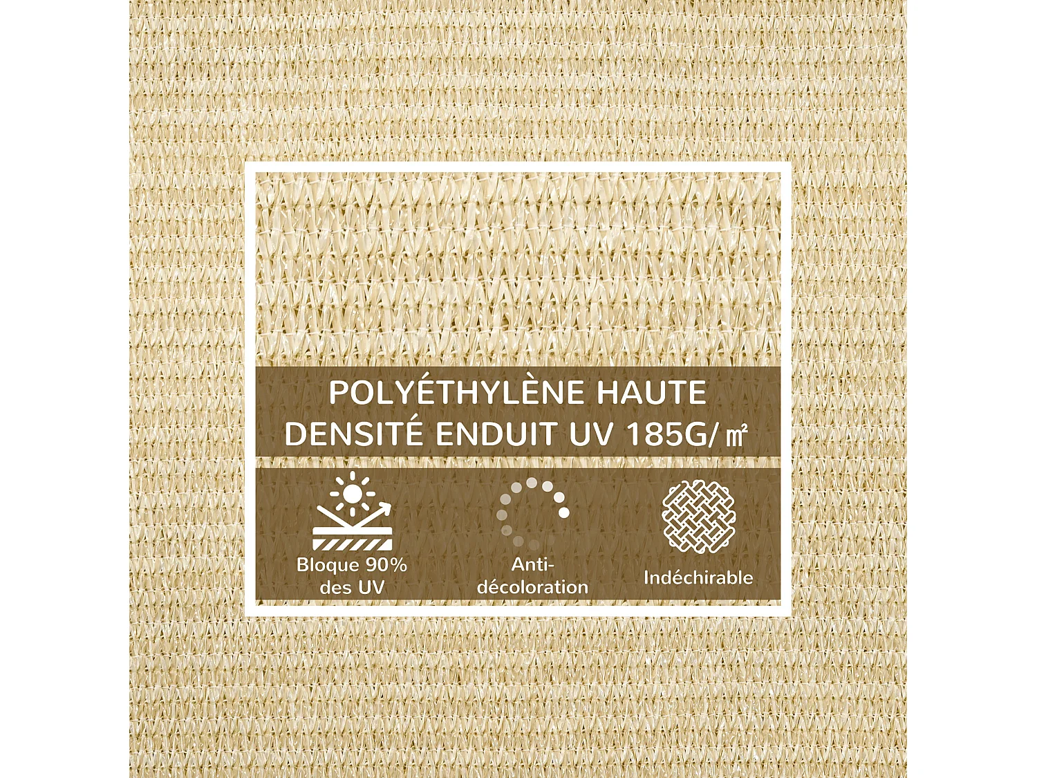 Voile d'ombrage rectangulaire grande taille 4 x 3 m polyéthylène haute densité HDPE résistant aux UV beige