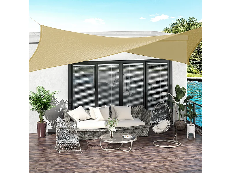 Voile d'ombrage rectangulaire grande taille 4 x 3 m polyéthylène haute densité HDPE résistant aux UV beige
