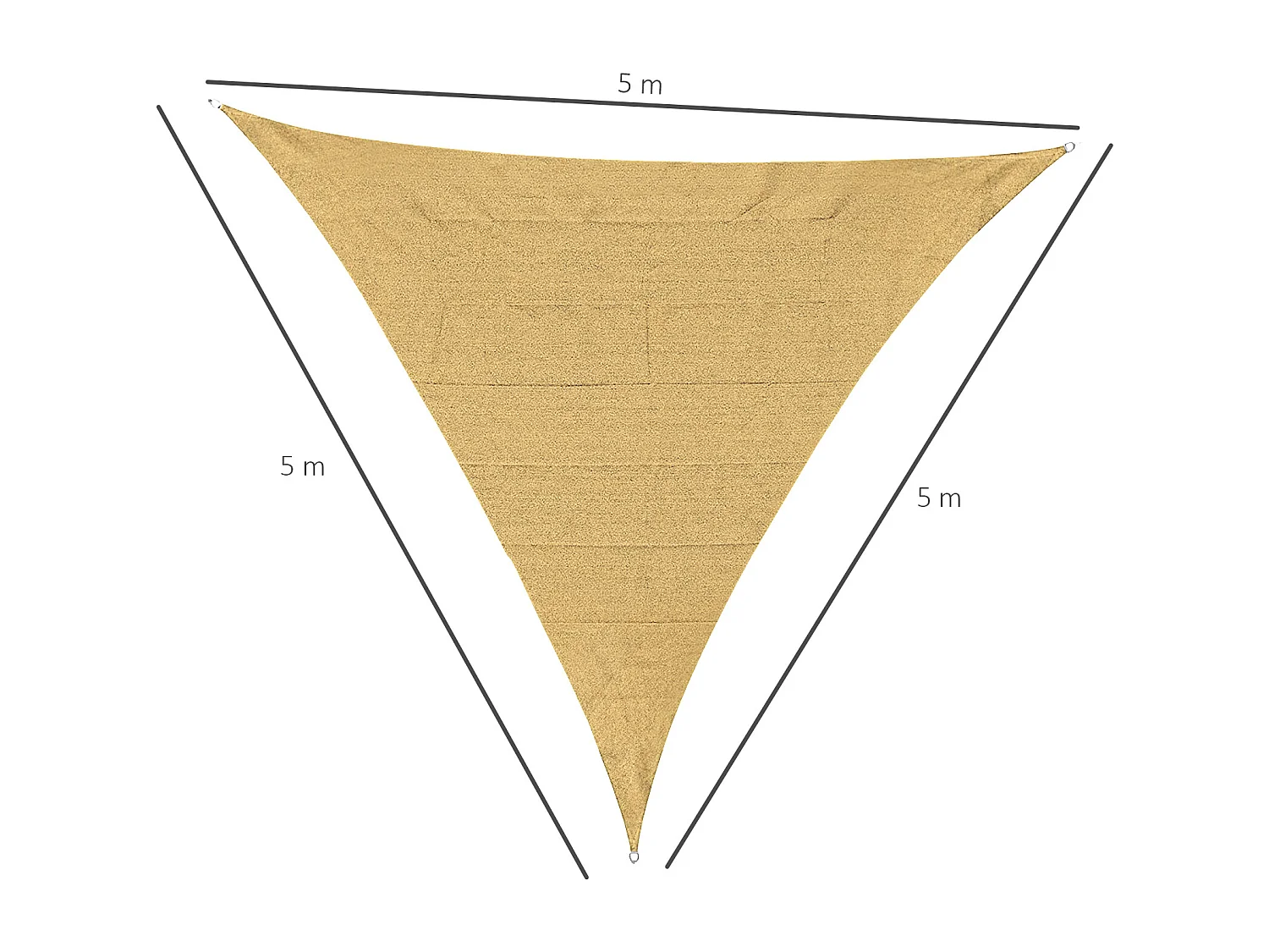 Voile d'ombrage triangulaire grande taille 5 x 5 x 5 m polyéthylène haute densité résistant aux UV sable