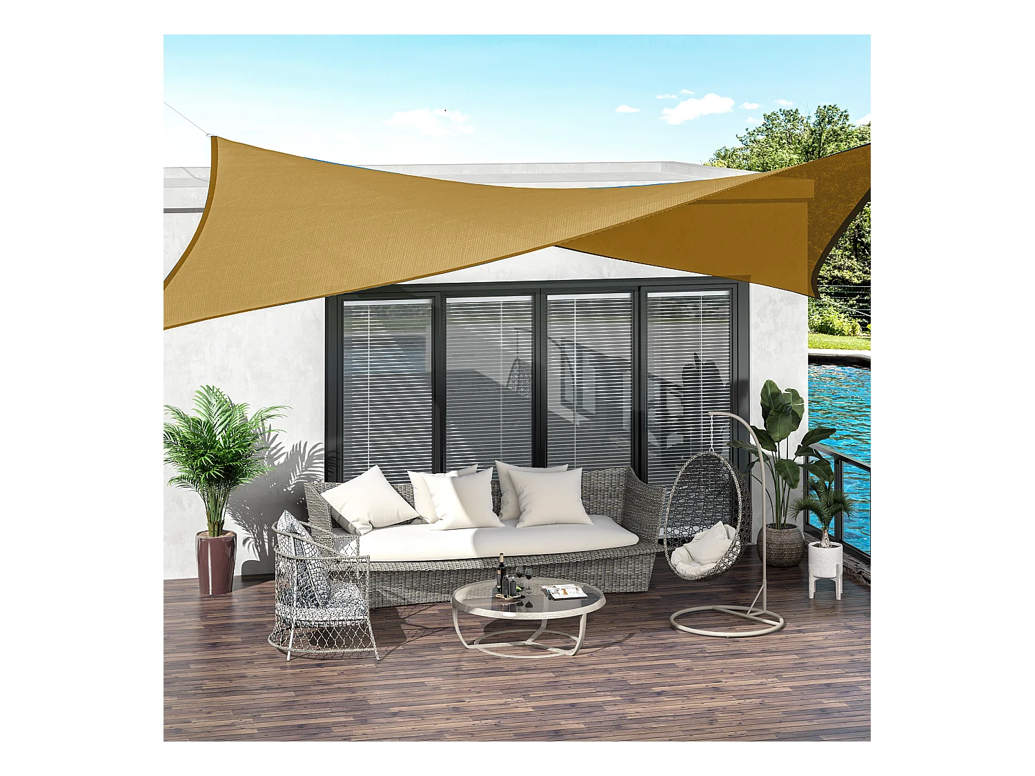 Voile d'ombrage toile solaire rectangulaire 6L x 4l m HDPE jaune