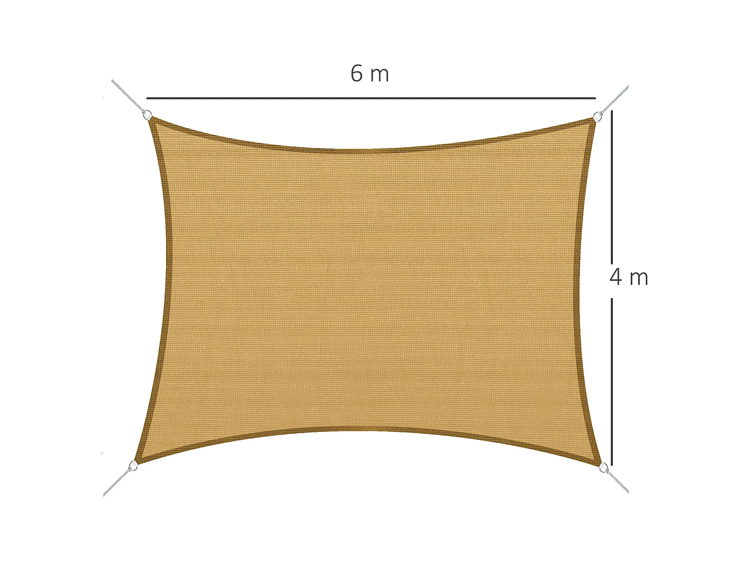 Voile d'ombrage toile solaire rectangulaire 6L x 4l m HDPE jaune