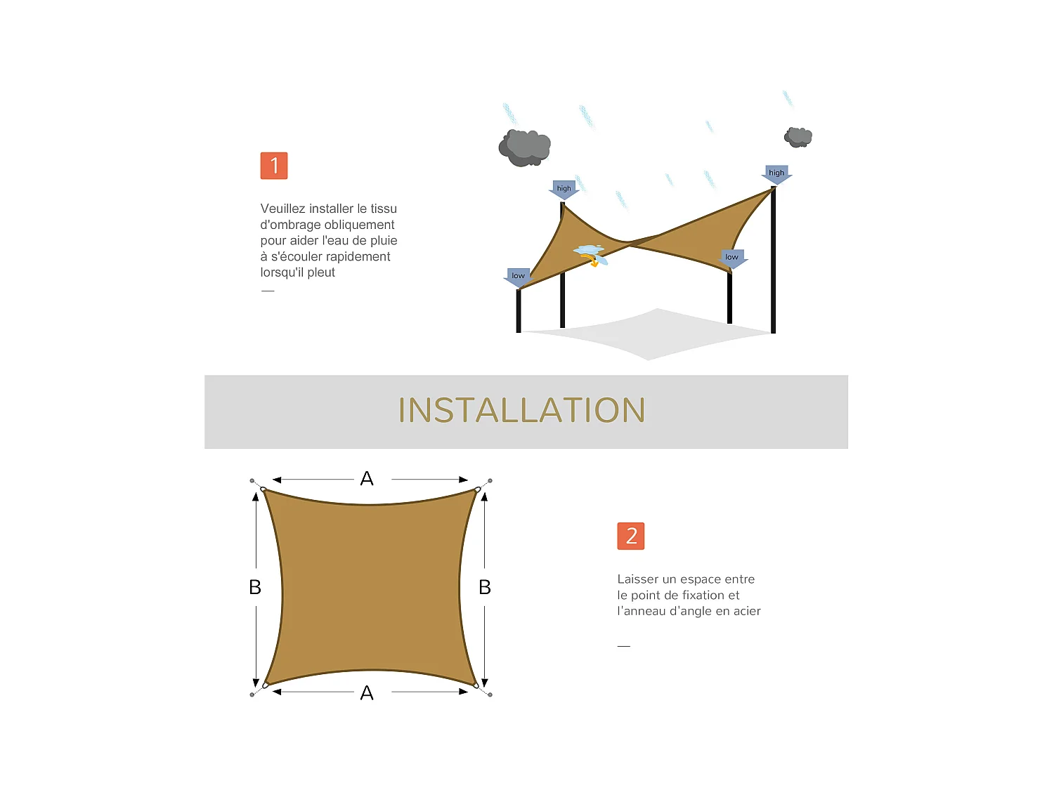 Voile d'ombrage toile solaire rectangulaire 6L x 4l m HDPE jaune