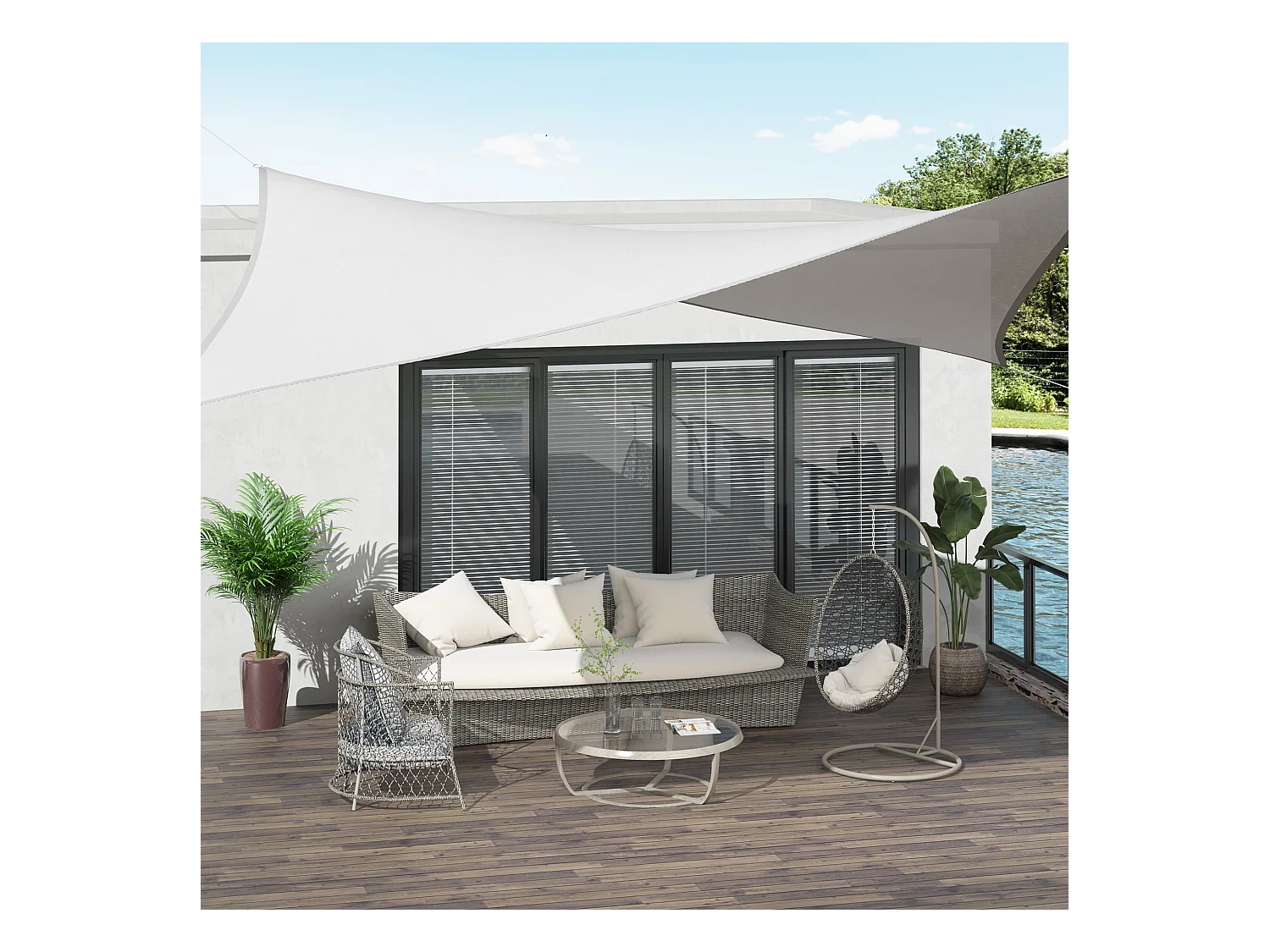 Voile d'ombrage rectangulaire 4 x 6 m toile solaire taud de soleil crème