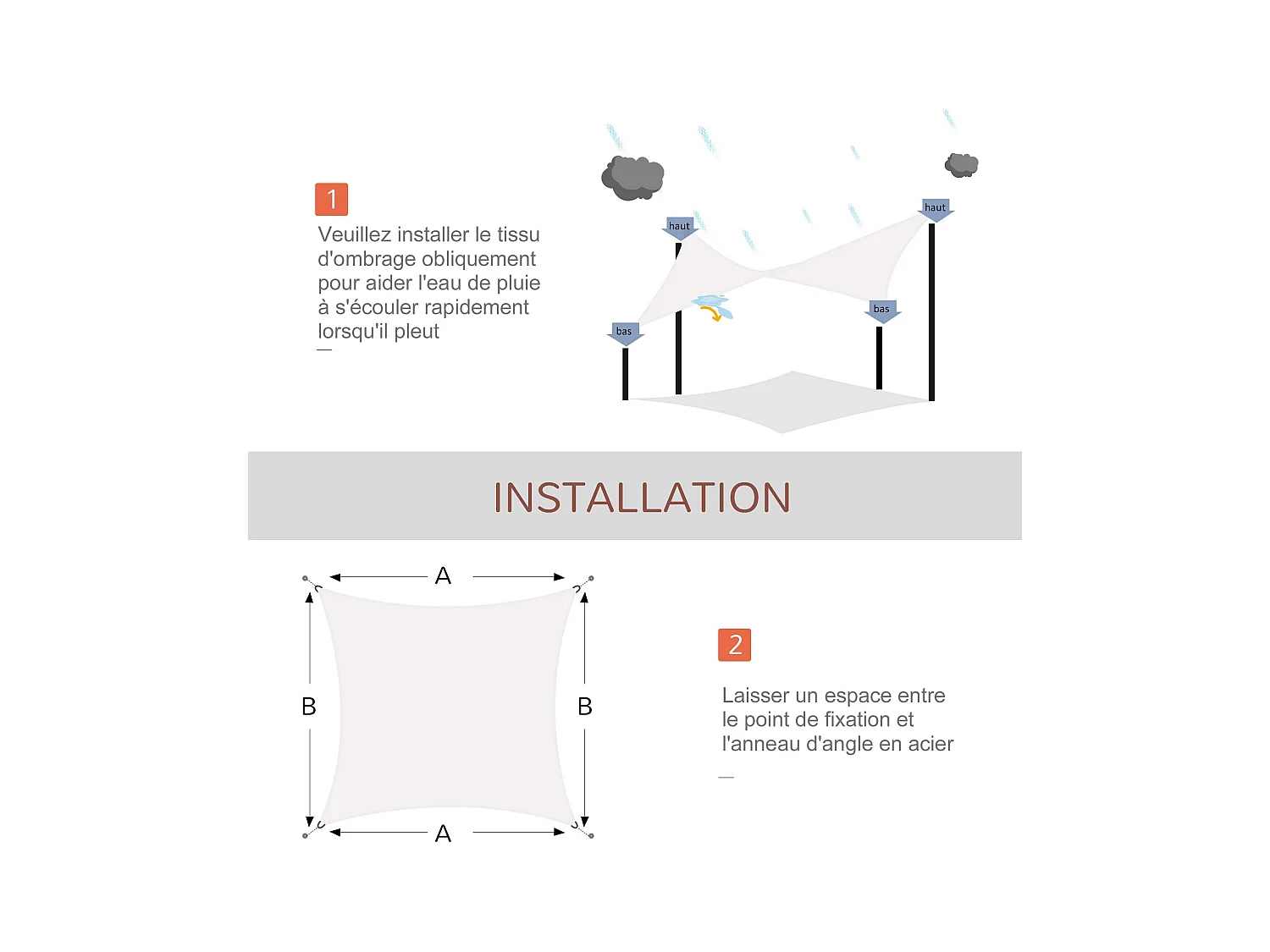 Voile d'ombrage rectangulaire 4 x 6 m toile solaire taud de soleil crème