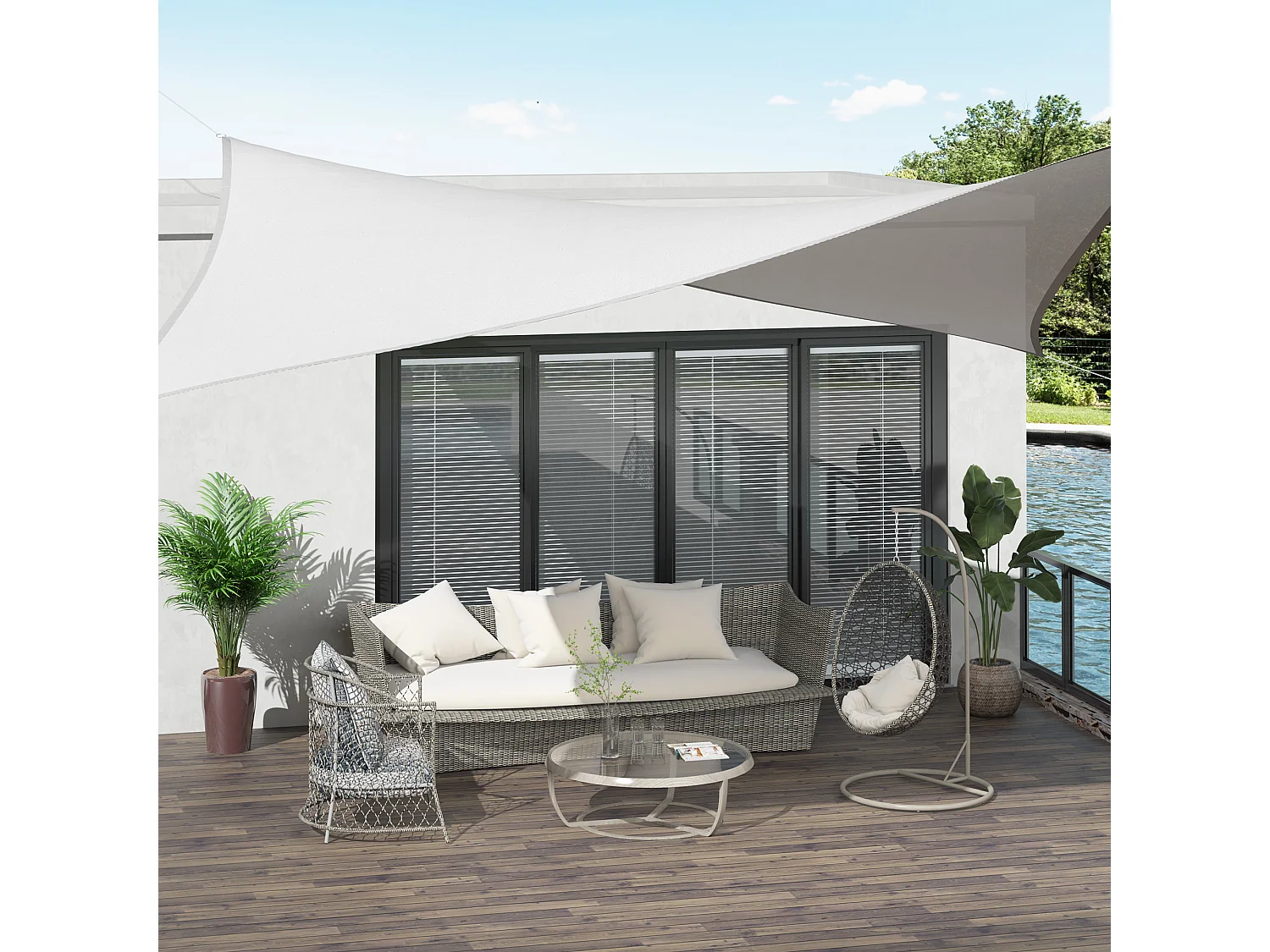 Voile d'ombrage rectangulaire 4 x 6 m toile solaire taud de soleil crème