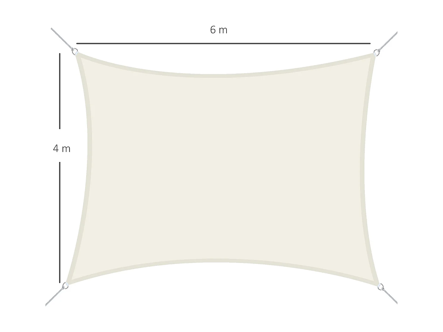 Voile d'ombrage rectangulaire 6L x 4l m polyester imperméabilisé haute densité 160 g/m² crème