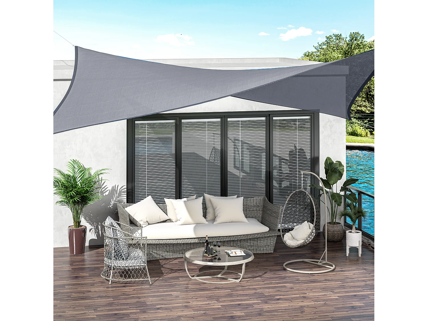 Voile d'ombrage rectangulaire 6L x 4l m HDPE gris