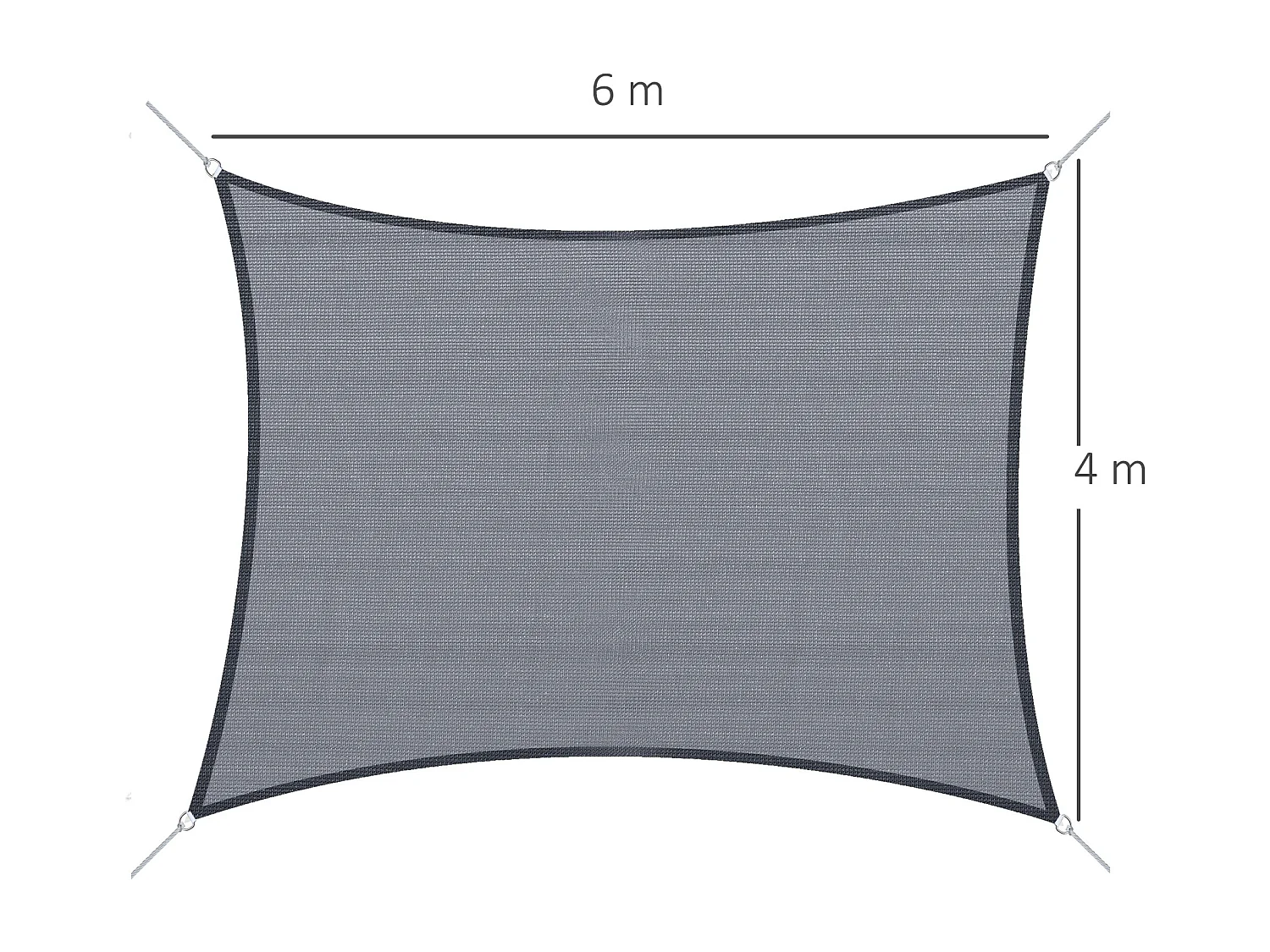 Voile d'ombrage rectangulaire 6L x 4l m HDPE gris
