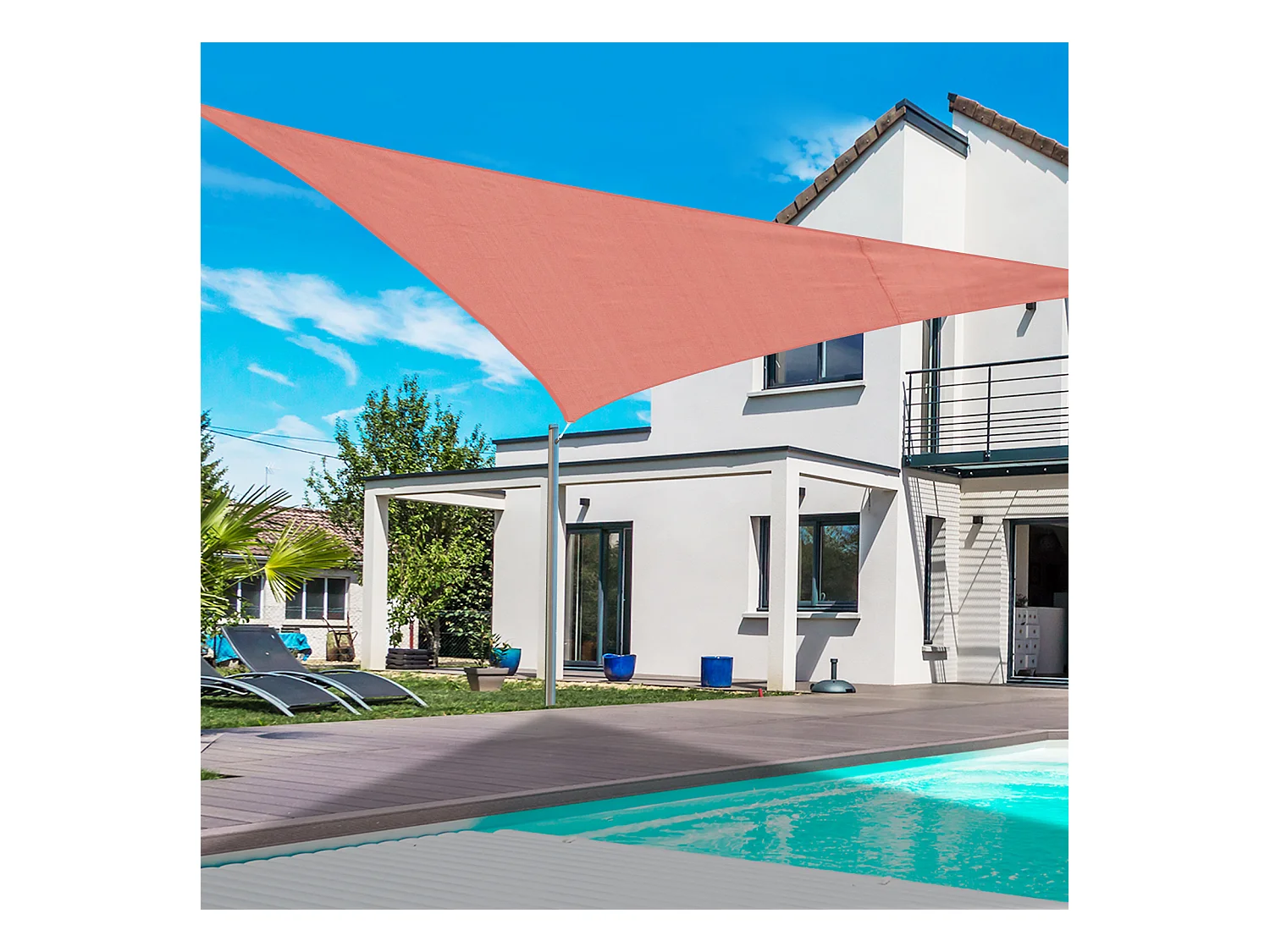 Voile d'ombrage triangulaire grande taille 6 x 6 x 6 m polyéthylène haute densité résistant aux UV rouge