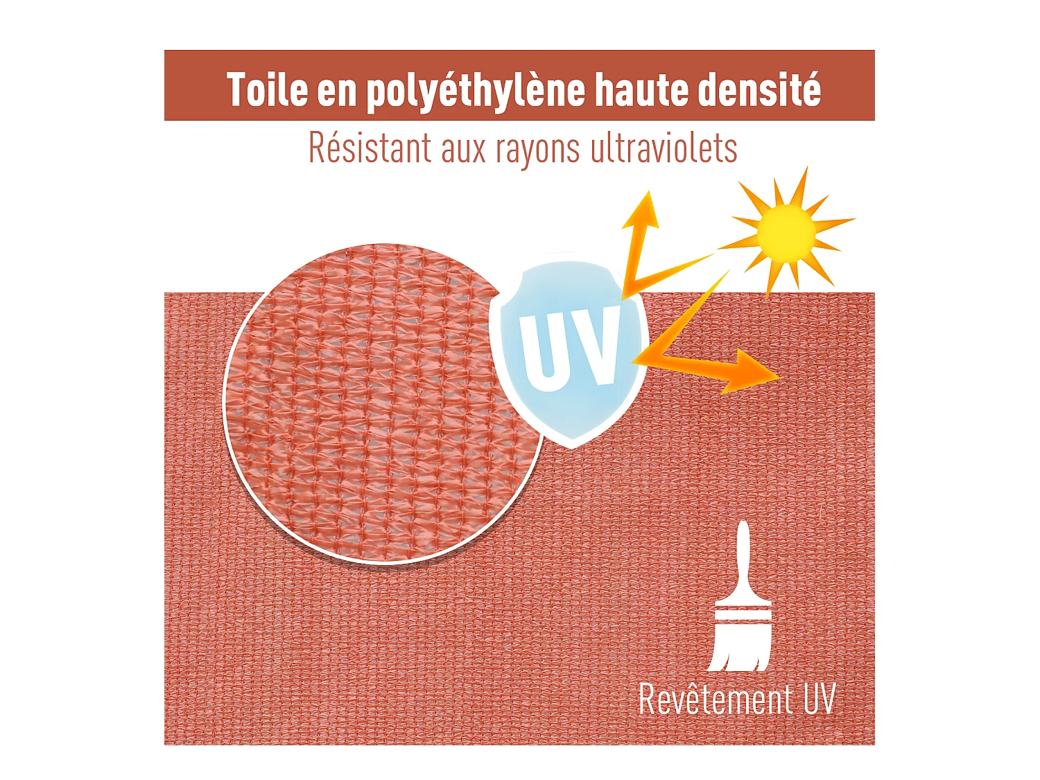 Voile d'ombrage triangulaire grande taille 6 x 6 x 6 m polyéthylène haute densité résistant aux UV rouge