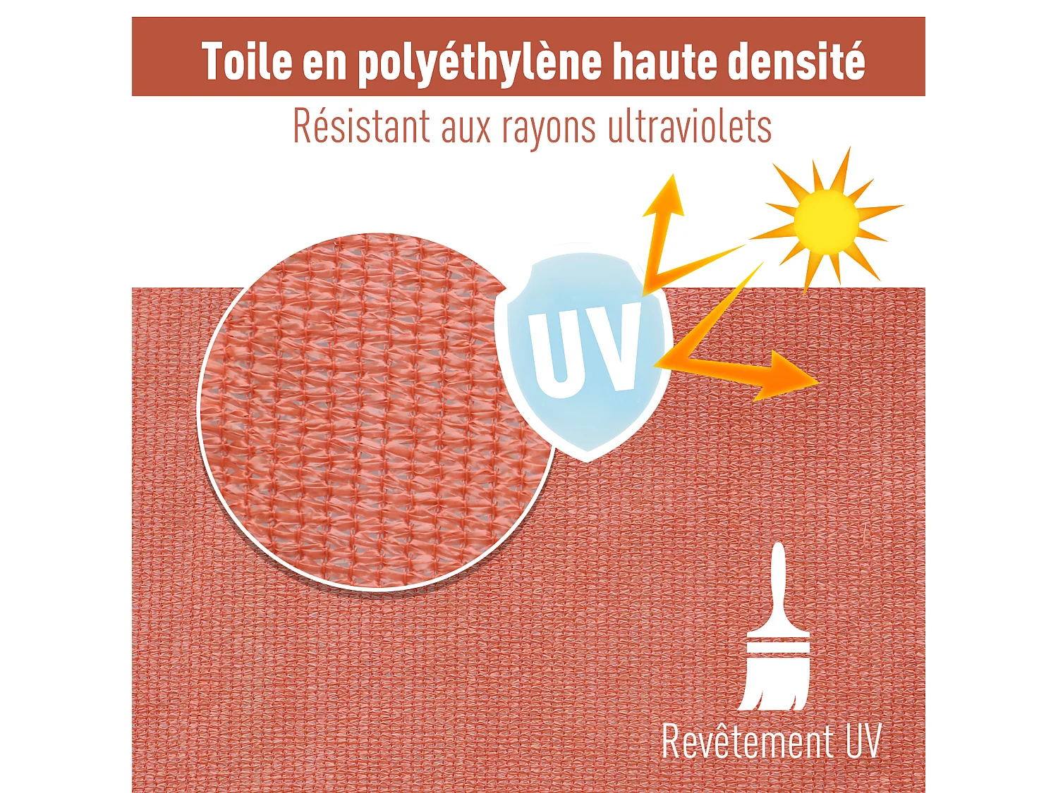 Voile d'ombrage triangulaire grande taille 6 x 6 x 6 m polyéthylène haute densité résistant aux UV rouge