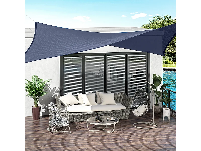 Voile d'ombrage toile solaire rectangulaire 6L x 4l m HDPE bleu