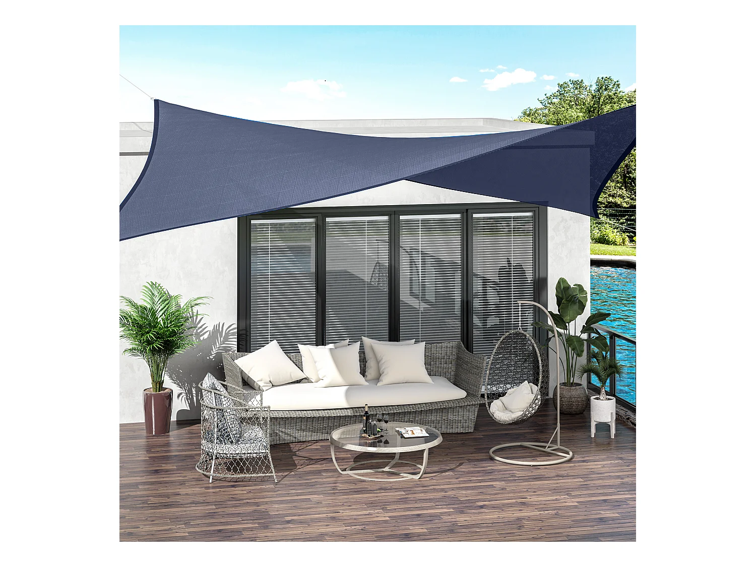 Voile d'ombrage toile solaire rectangulaire 6L x 4l m HDPE bleu