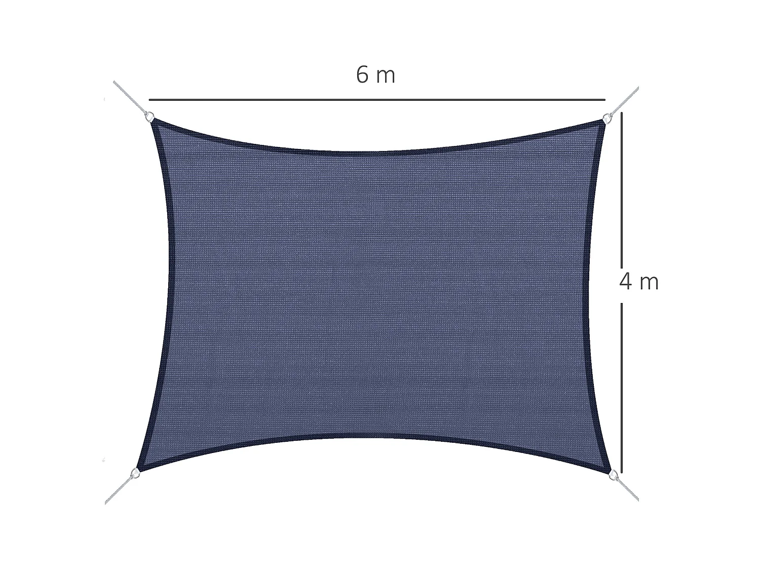 Voile d'ombrage toile solaire rectangulaire 6L x 4l m HDPE bleu
