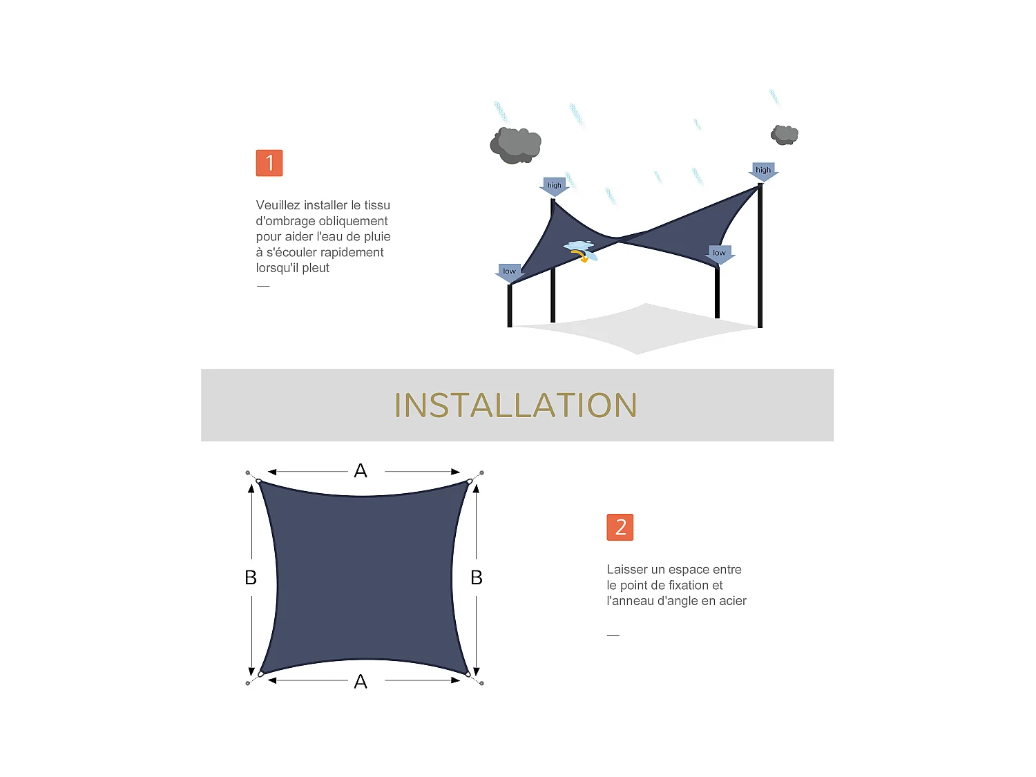 Voile d'ombrage toile solaire rectangulaire 6L x 4l m HDPE bleu