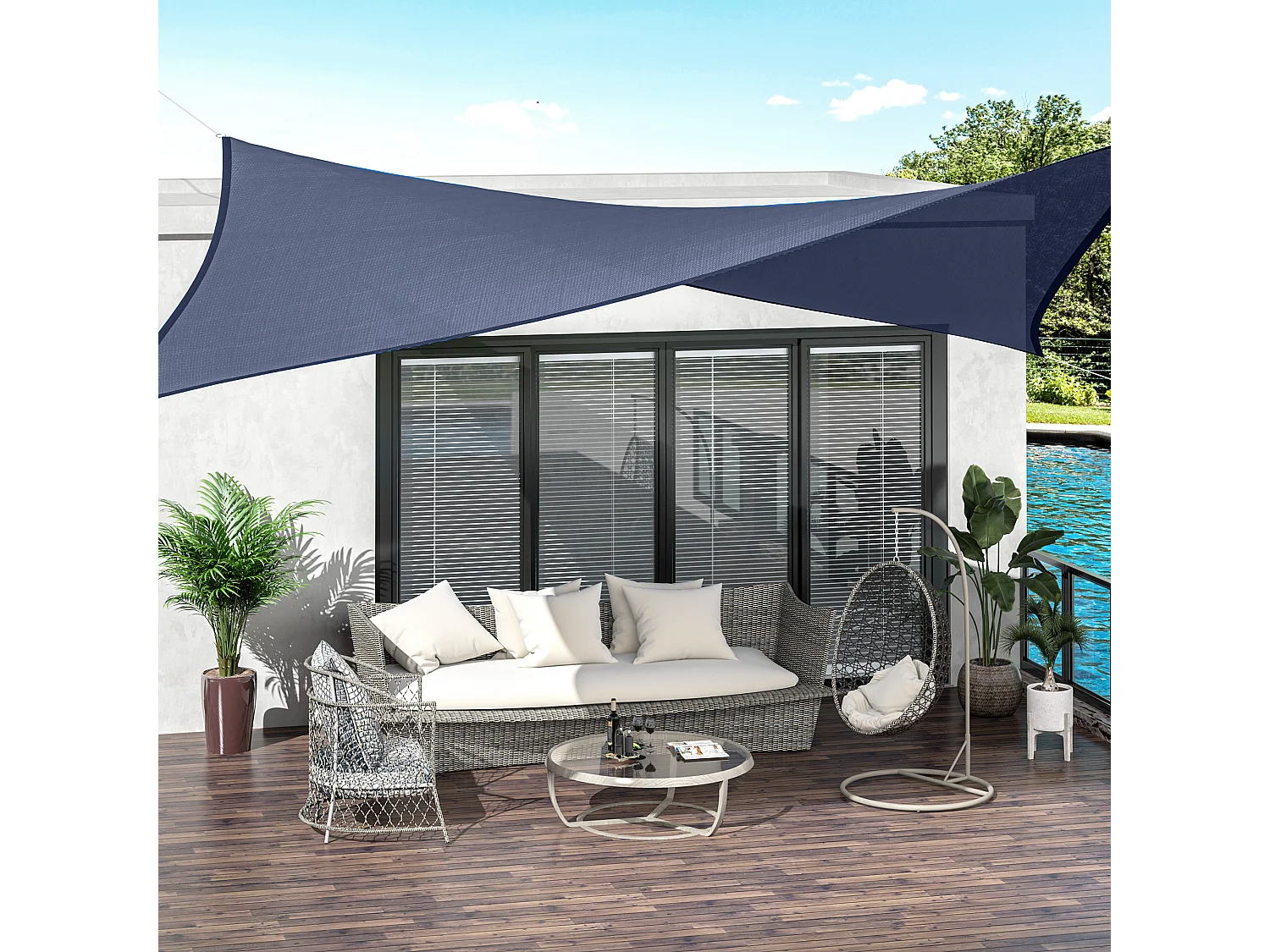 Voile d'ombrage toile solaire rectangulaire 6L x 4l m HDPE bleu