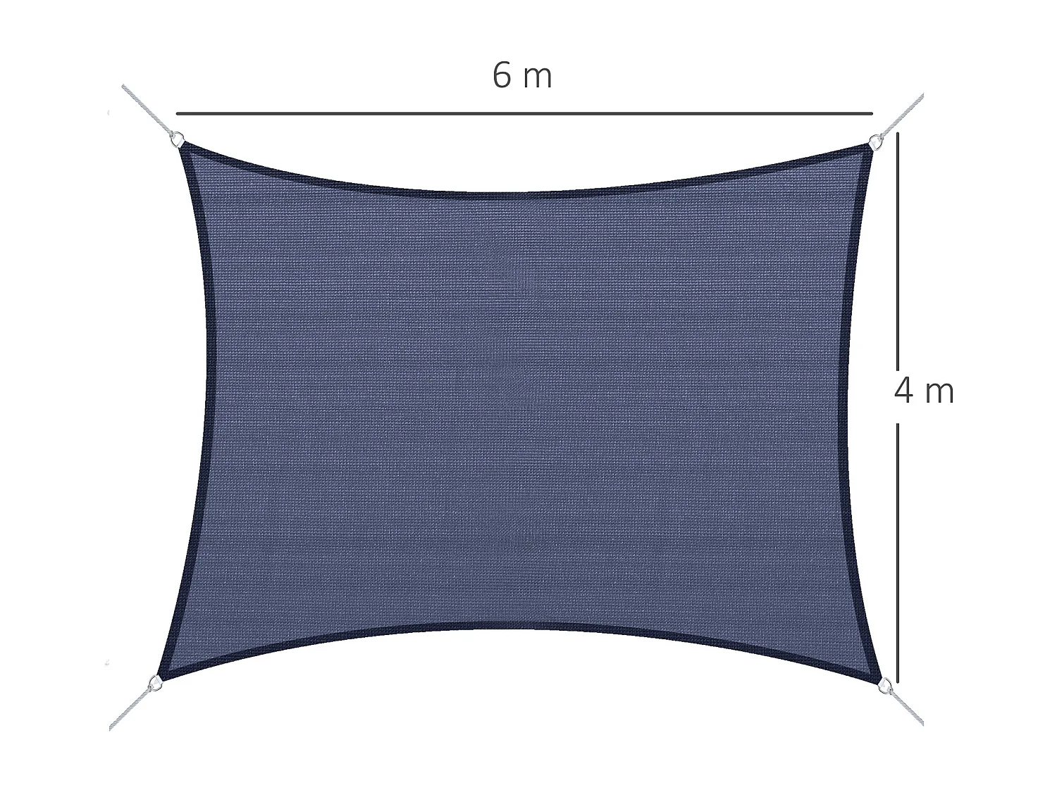 Voile d'ombrage toile solaire rectangulaire 6L x 4l m HDPE bleu