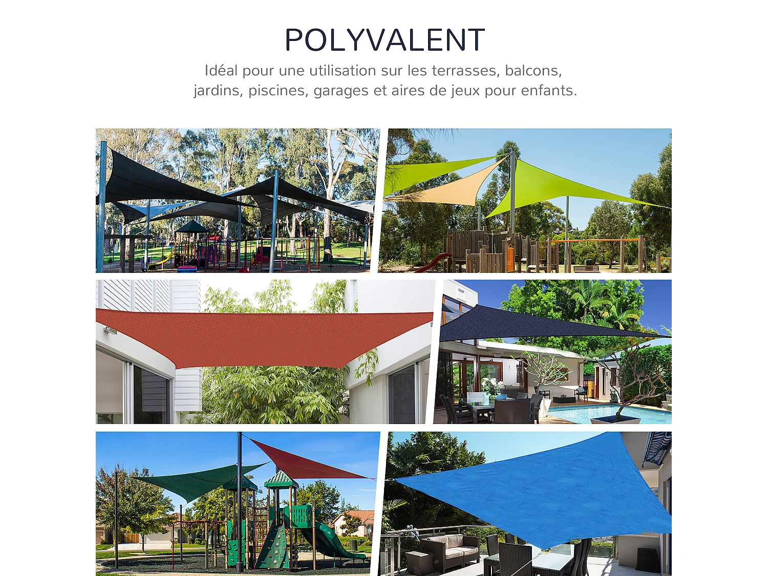 Voile d'ombrage toile solaire rectangulaire 6L x 4l m HDPE bleu