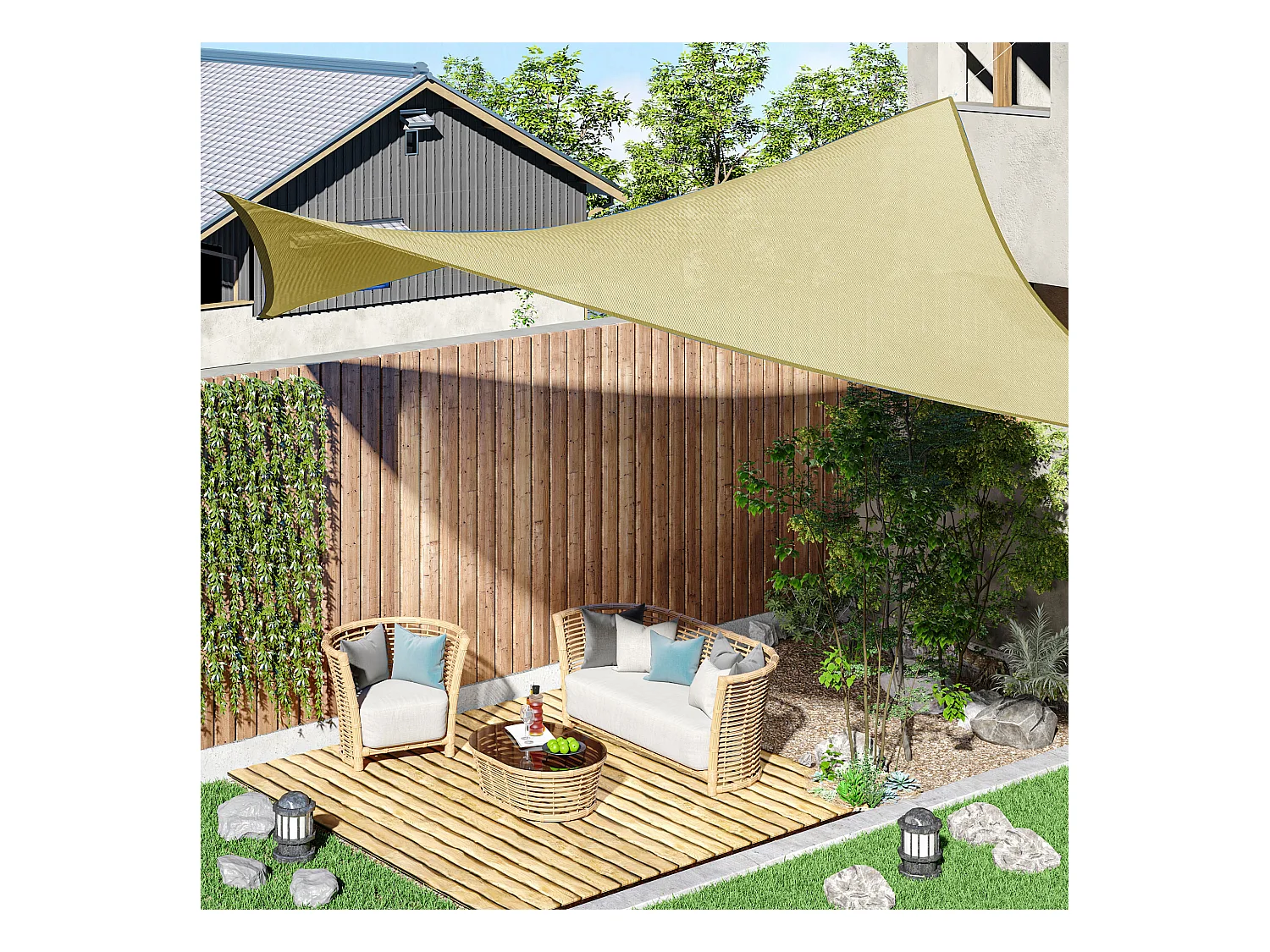 Voile d'ombrage carré 3 x 3 m polyéthylène haute densité résistant aux UV coloris sable