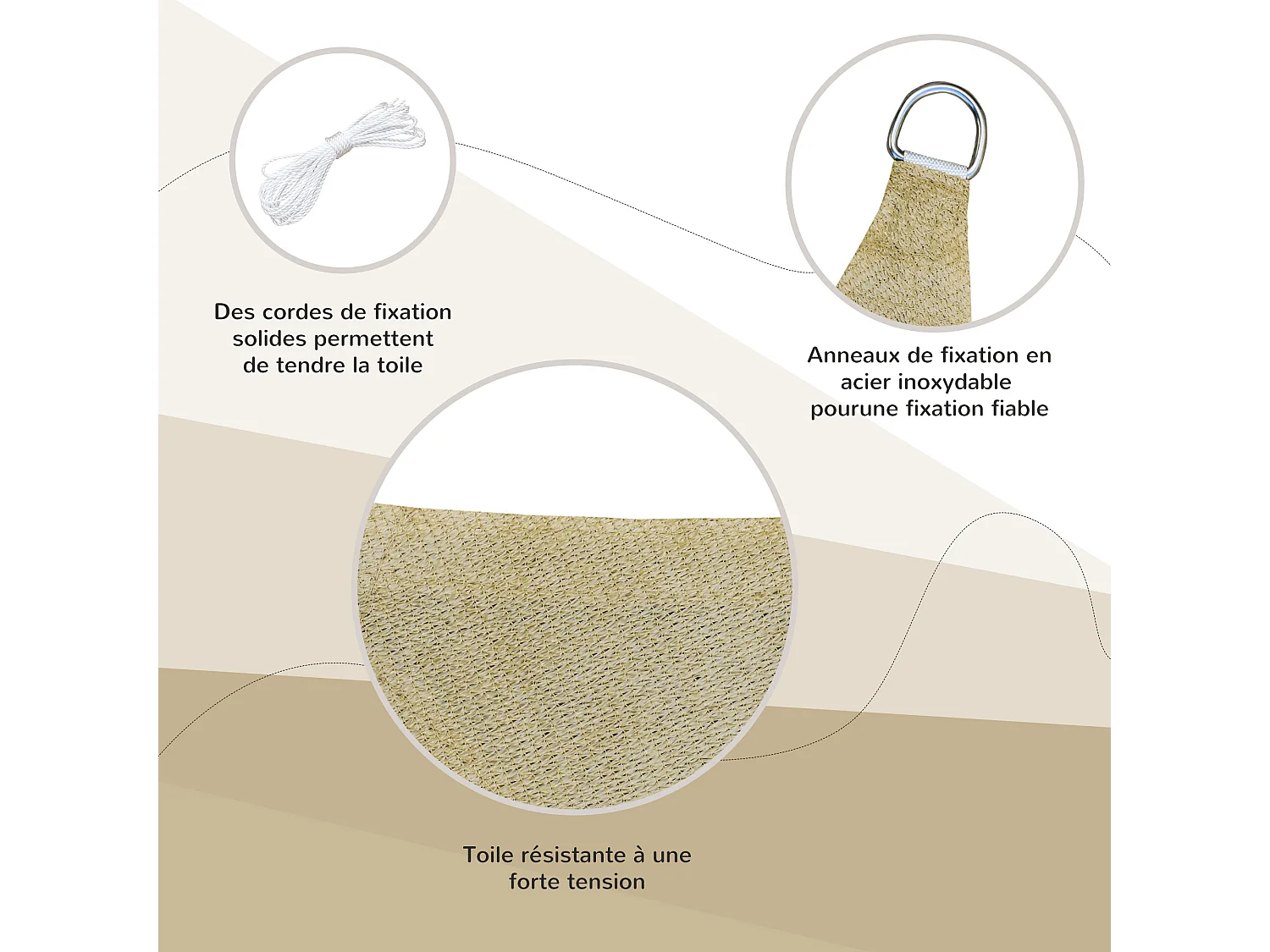 Voile d'ombrage carré 3 x 3 m polyéthylène haute densité résistant aux UV coloris sable