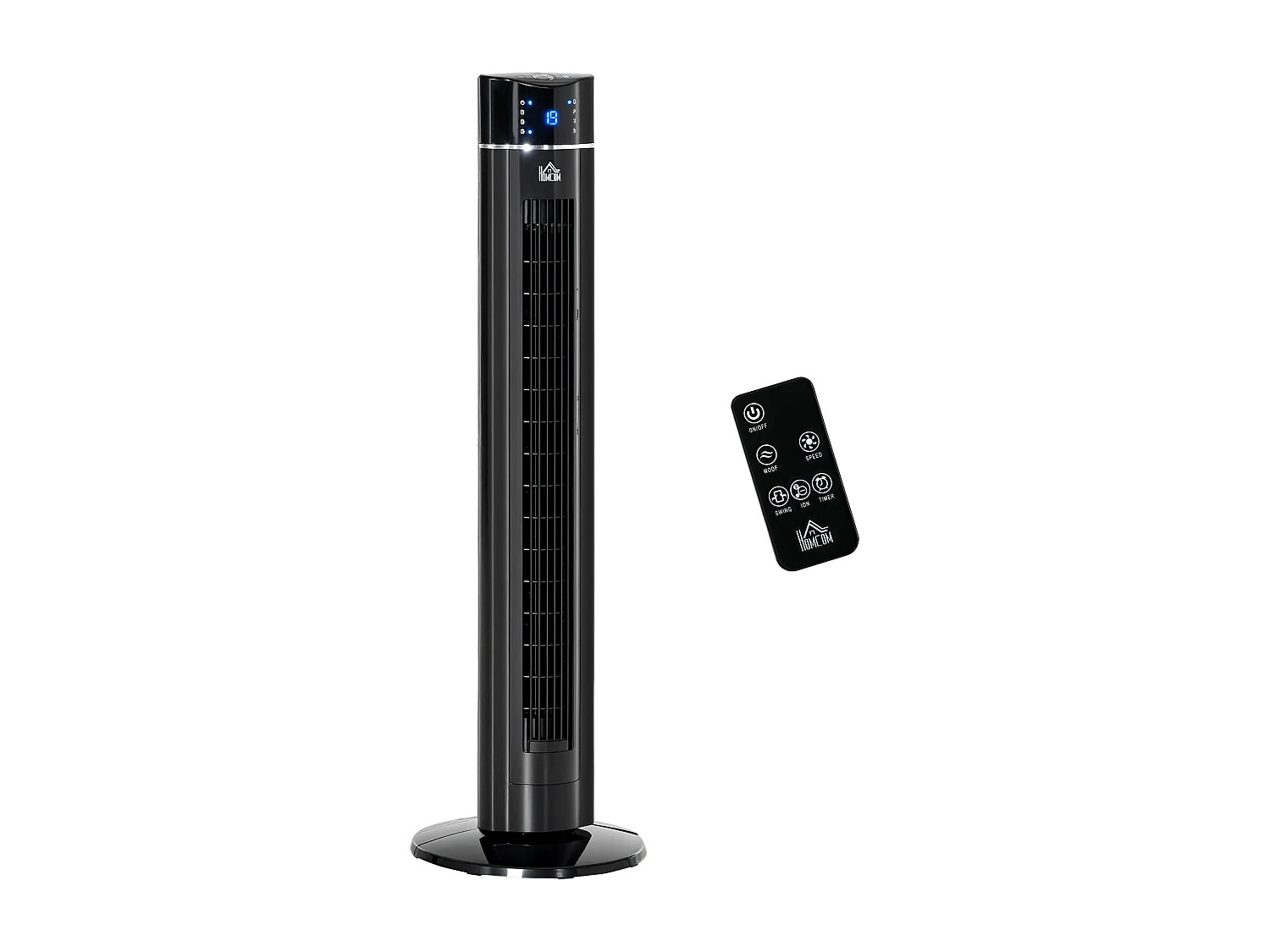 HOMCOM Ventilateur colonne ioniseur 2 en 1 - oscillant silencieux 60W - télécommande, panneau contrôle tactile, timer - 3 modes, 3 vitesses - noir