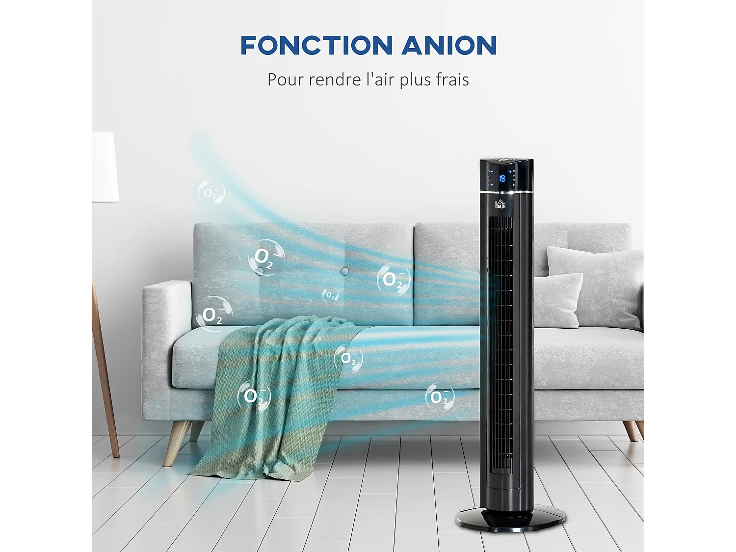 HOMCOM Ventilateur colonne ioniseur 2 en 1 - oscillant silencieux 60W - télécommande, panneau contrôle tactile, timer - 3 modes, 3 vitesses - noir