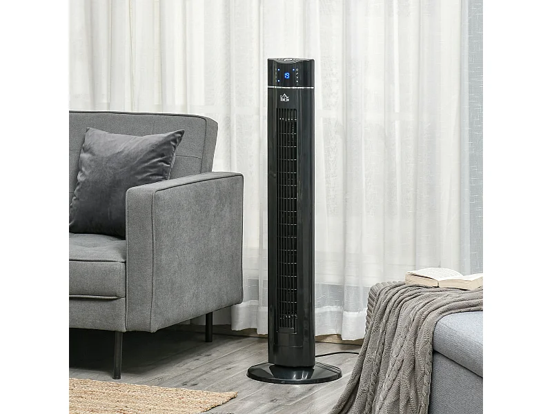HOMCOM Ventilateur colonne ioniseur 2 en 1 - oscillant silencieux 60W - télécommande, panneau contrôle tactile, timer - 3 modes, 3 vitesses - noir