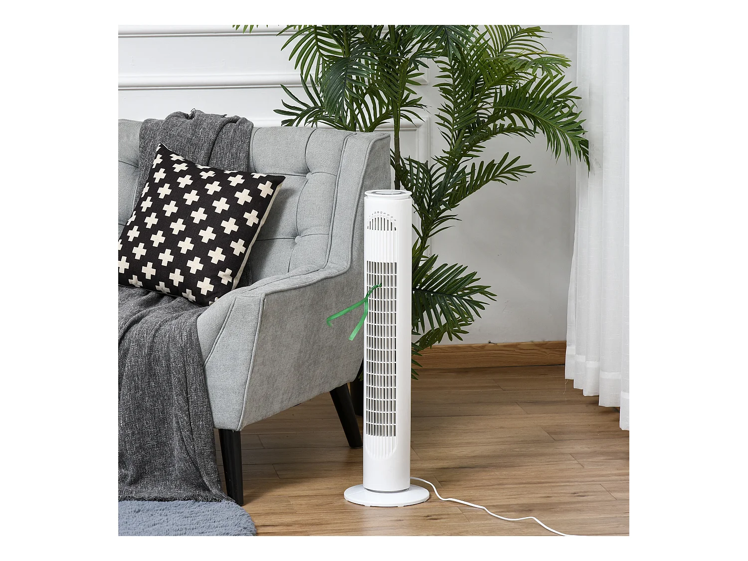 Ventilateur colonne tour oscillant 45 W silencieux télécommande incluse minuterie 3 modes 3 vitesses blanc