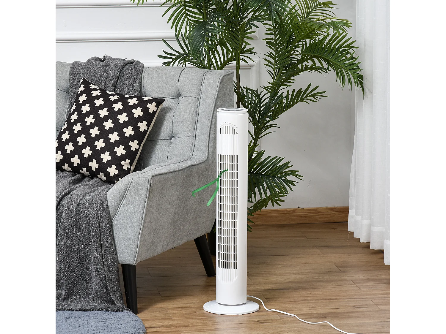 Ventilateur colonne tour oscillant 45 W silencieux télécommande incluse minuterie 3 modes 3 vitesses blanc