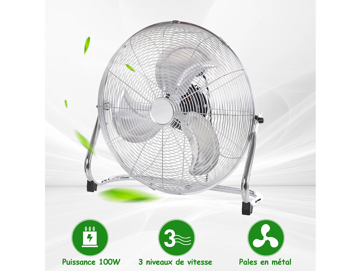 HOMCOM Grand ventilateur de bureau Ø 51 cm silencieux puissant 100 W 3 vitesses tête réglable gris métal
