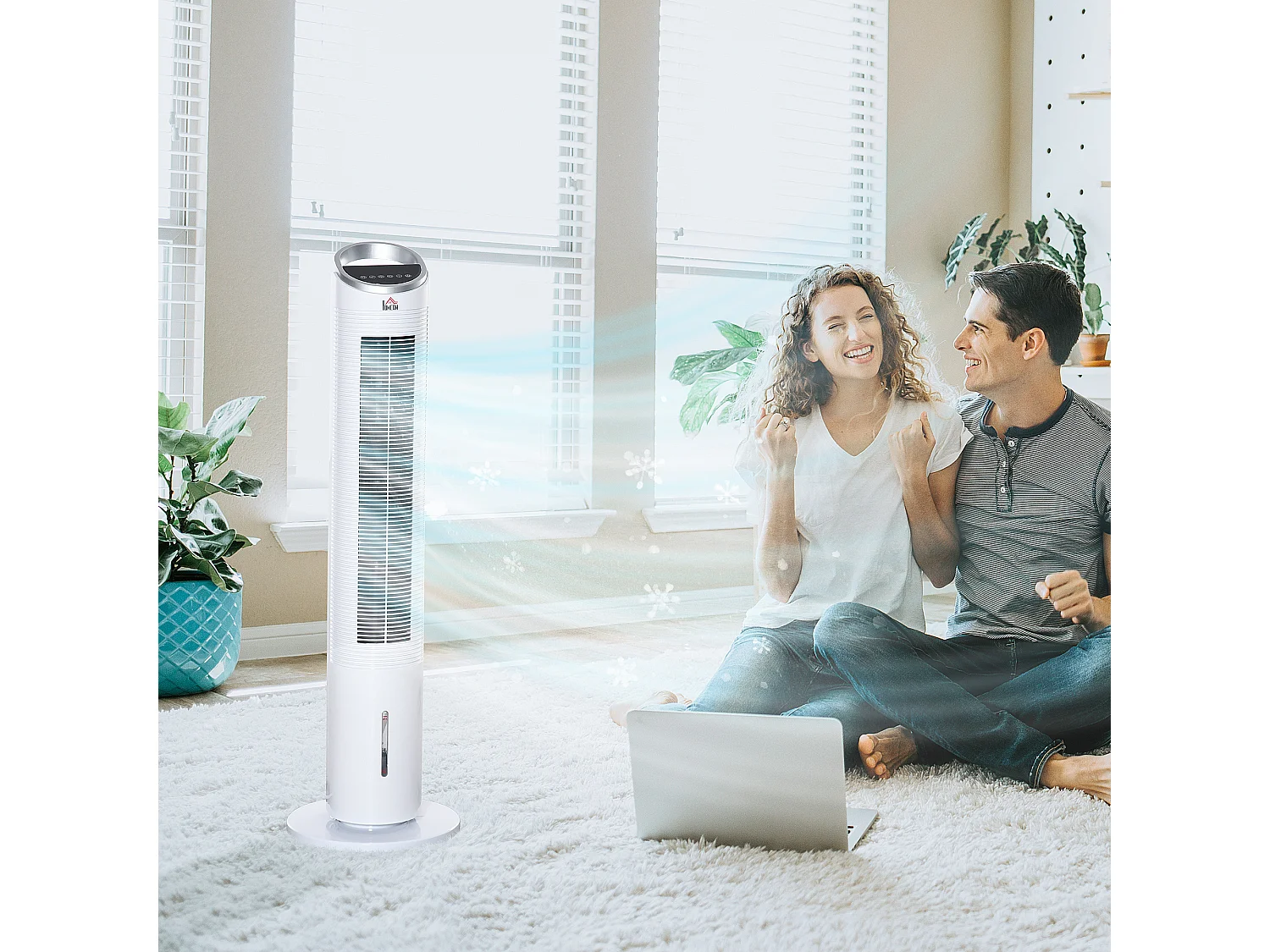 HOMCOM Ventilateur colonne rafraichieur d'air humidificateur 3 en 1 - puiance 60 W - ocillant, ilencieux - timer, 3 mode, 3 vitee - télécommande inclue - blanc