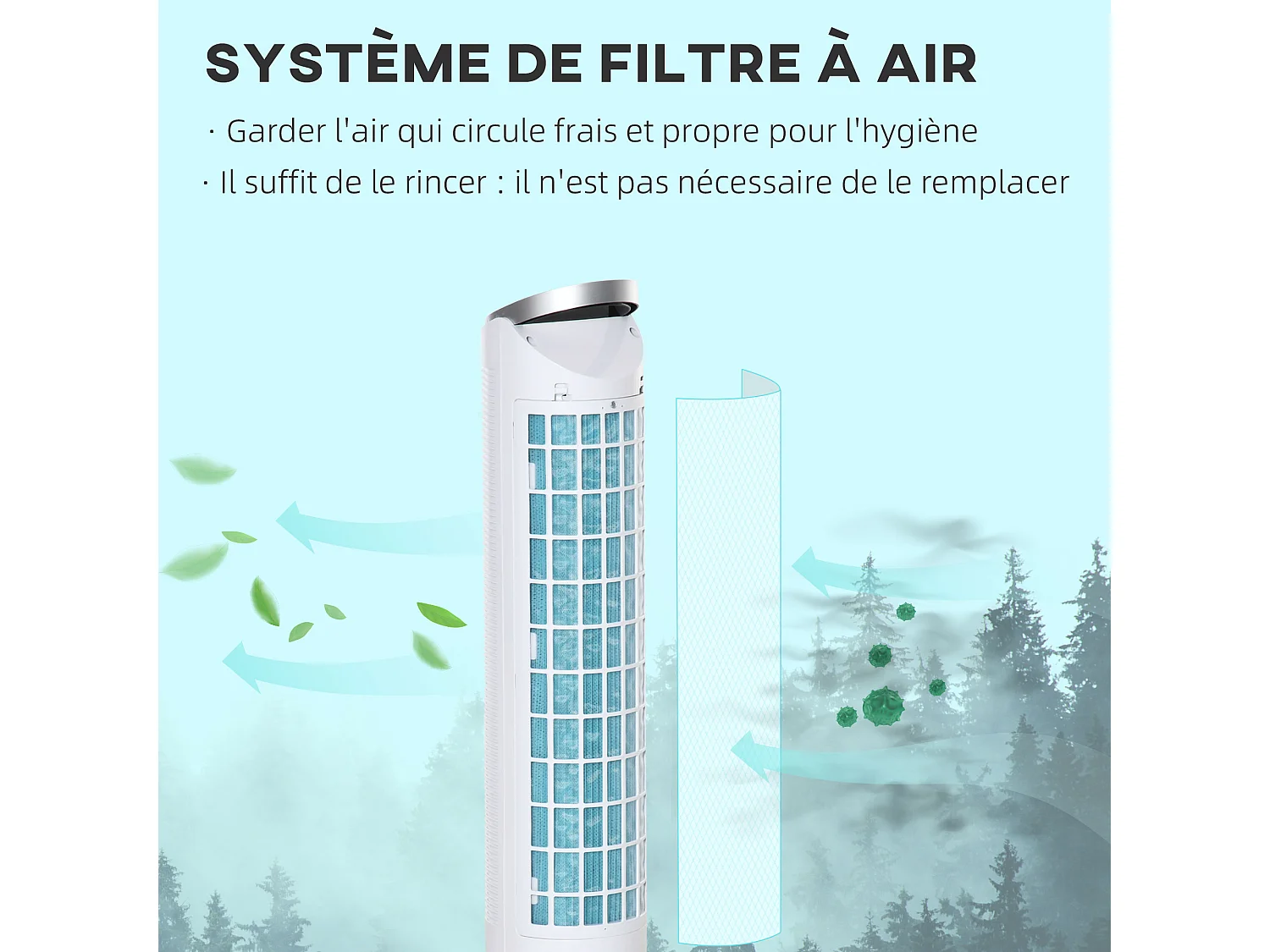 HOMCOM Ventilateur colonne rafraichieur d'air humidificateur 3 en 1 - puiance 60 W - ocillant, ilencieux - timer, 3 mode, 3 vitee - télécommande inclue - blanc