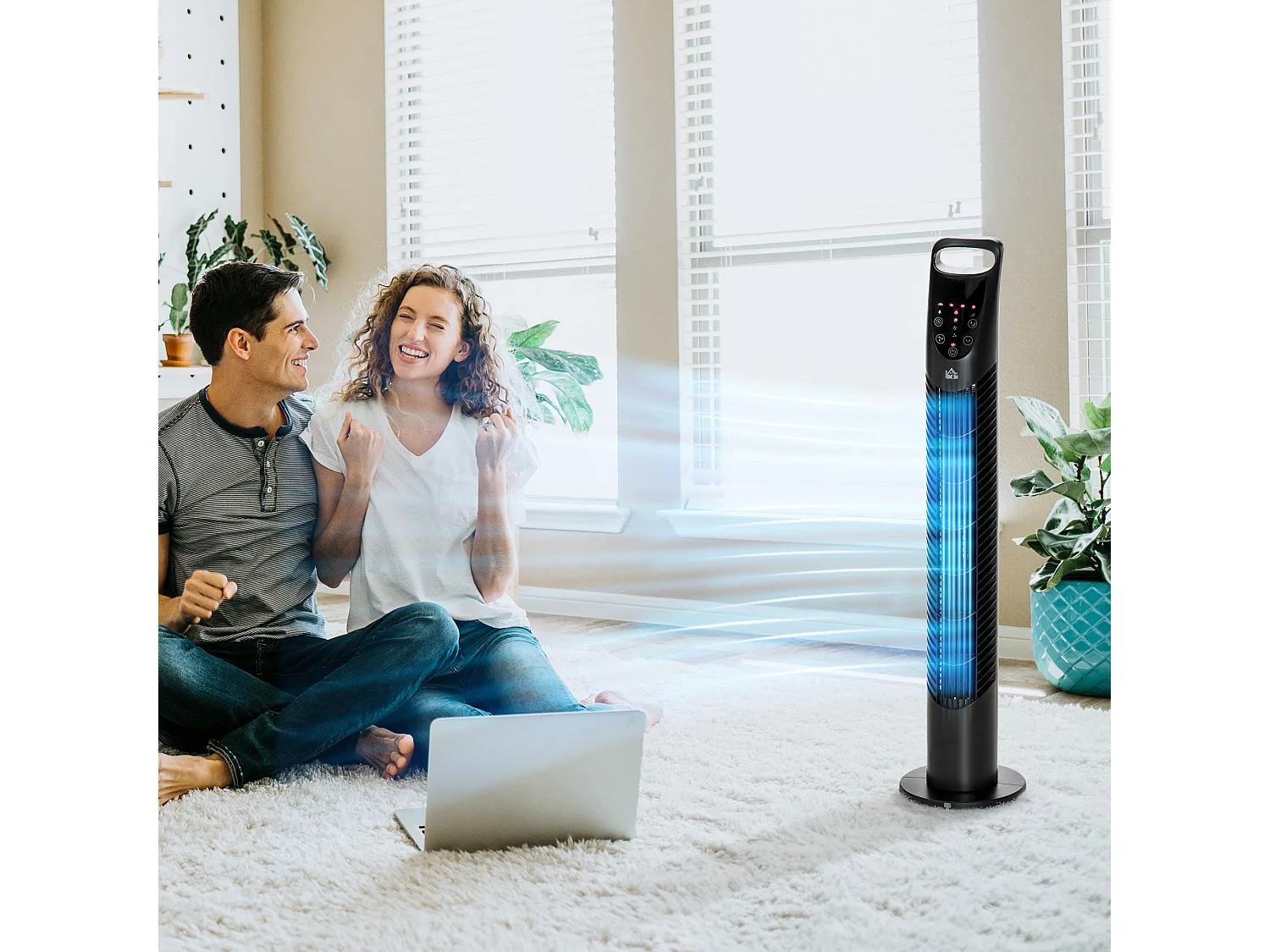 Ventilateur colonne tour oscillant silencieux 40 W télécommande panneau contrôle tactile 3 vitesses Ø 18 x 78H cm noir