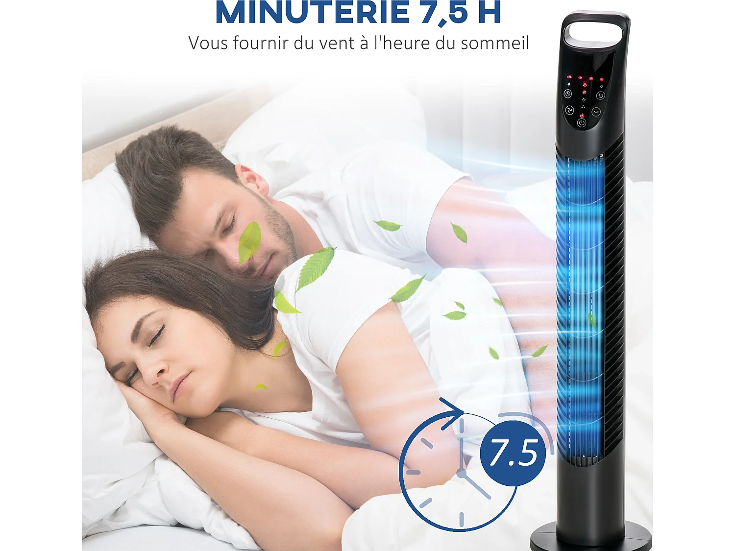 Ventilateur colonne tour oscillant silencieux 40 W télécommande panneau contrôle tactile 3 vitesses Ø 18 x 78H cm noir