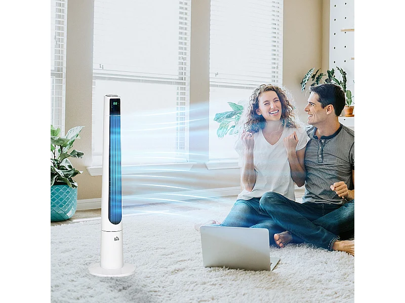 Ventilateur colonne tour oscillant 50 W ultra silencieux télécommande incluse timer 3 modes 3 vitesses Ø32 x 118H cm blanc noir