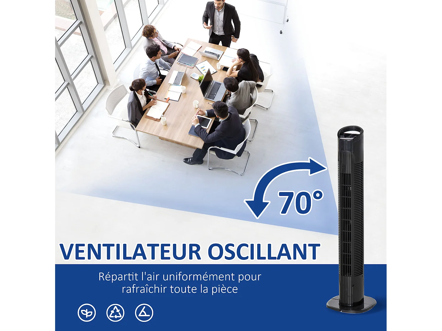 HOMCOM Ventilateur colonne tour oscillant 50 W silencieux télécommande incluse minuterie 3 modes 3 vitesses noir
