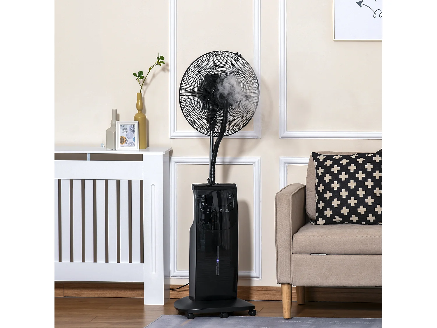 HOMCOM Ventilateur brumisateur sur roulettes - oscillant silencieux 90 W avec télécommande - minuterie 3 modes 3 vitesses - noir