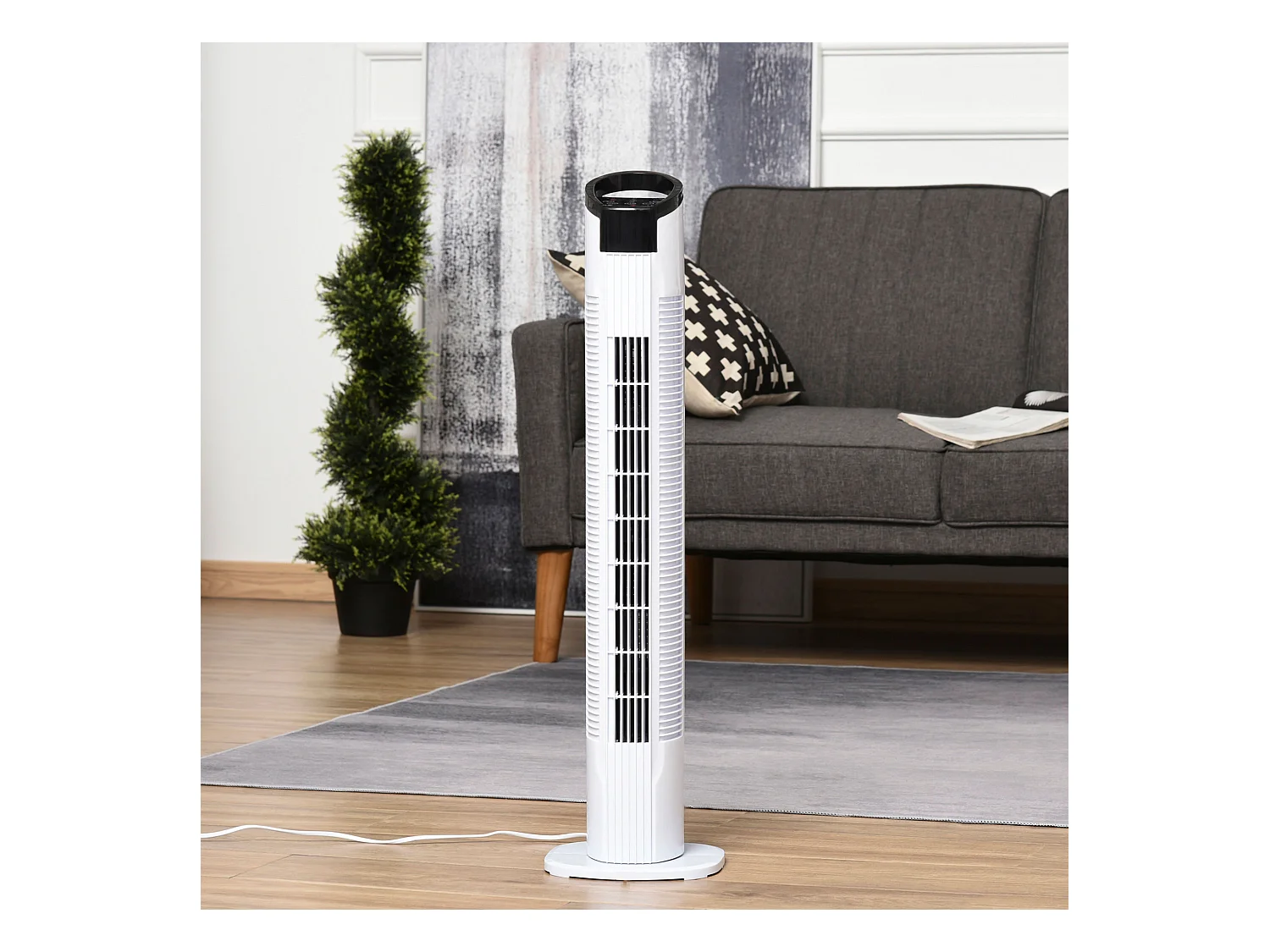 HOMCOM Ventilateur colonne tour oscillant 50 W silencieux télécommande incluse minuterie 3 modes 3 vitesses blanc noir