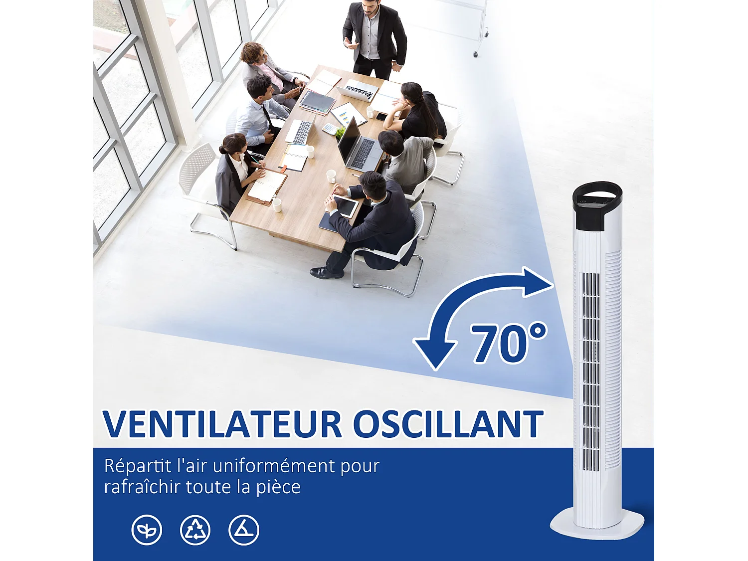 HOMCOM Ventilateur colonne tour oscillant 50 W silencieux télécommande incluse minuterie 3 modes 3 vitesses blanc noir