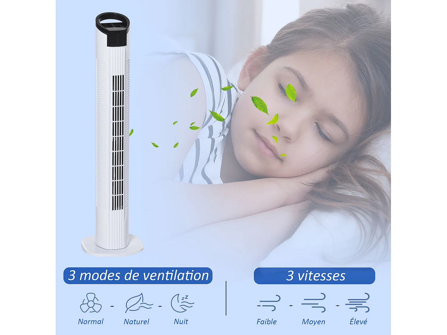 HOMCOM Ventilateur colonne tour oscillant 50 W silencieux télécommande incluse minuterie 3 modes 3 vitesses blanc noir