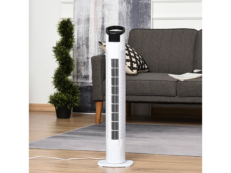 HOMCOM Ventilateur colonne tour oscillant 50 W silencieux télécommande incluse minuterie 3 modes 3 vitesses blanc noir